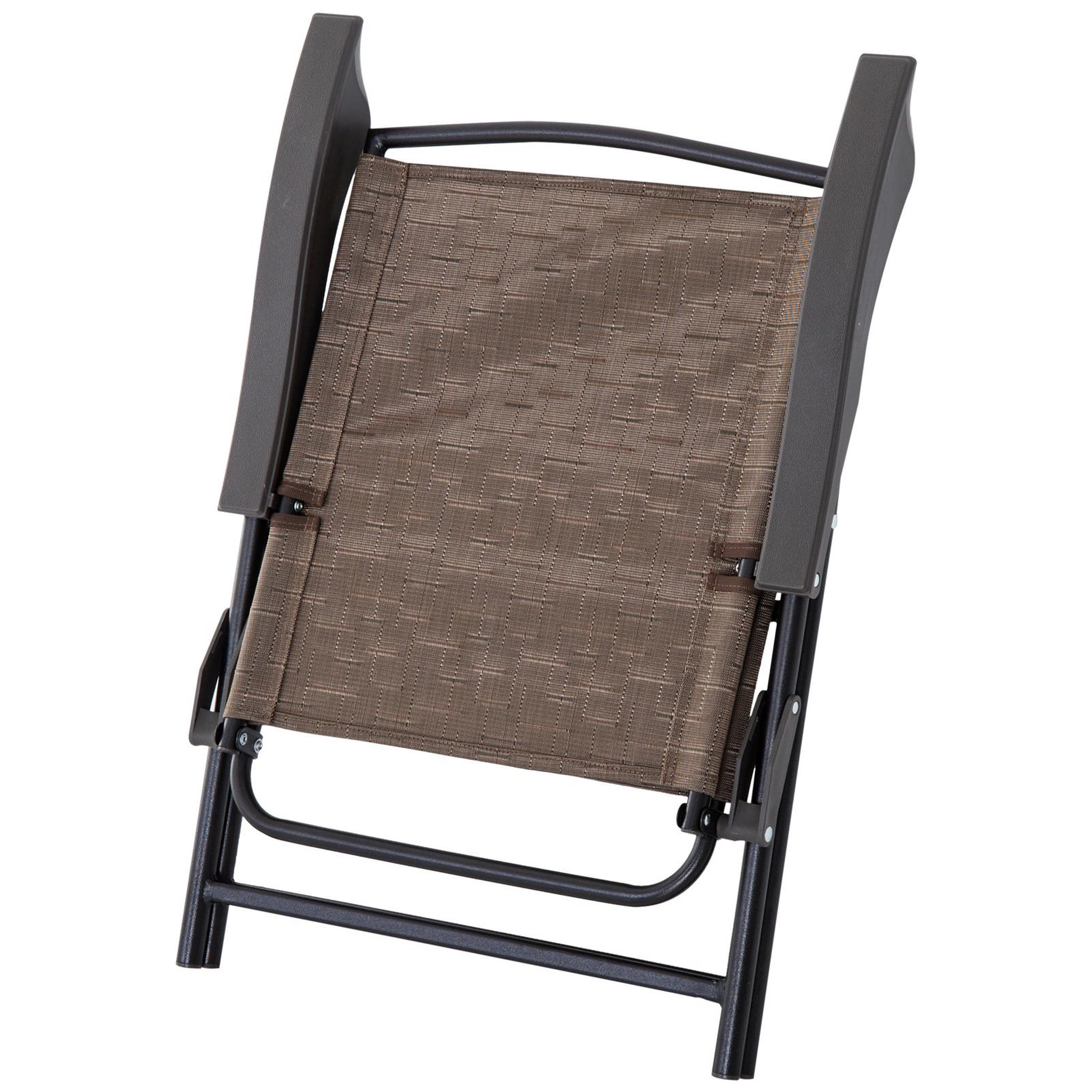 Voir la diapositive 5 : OUTSUNNY Ensemble de jardin 3 pièces 2 chaises inclinables multi-positions pliables + table ronde verre trempé métal époxy textilène chocolat