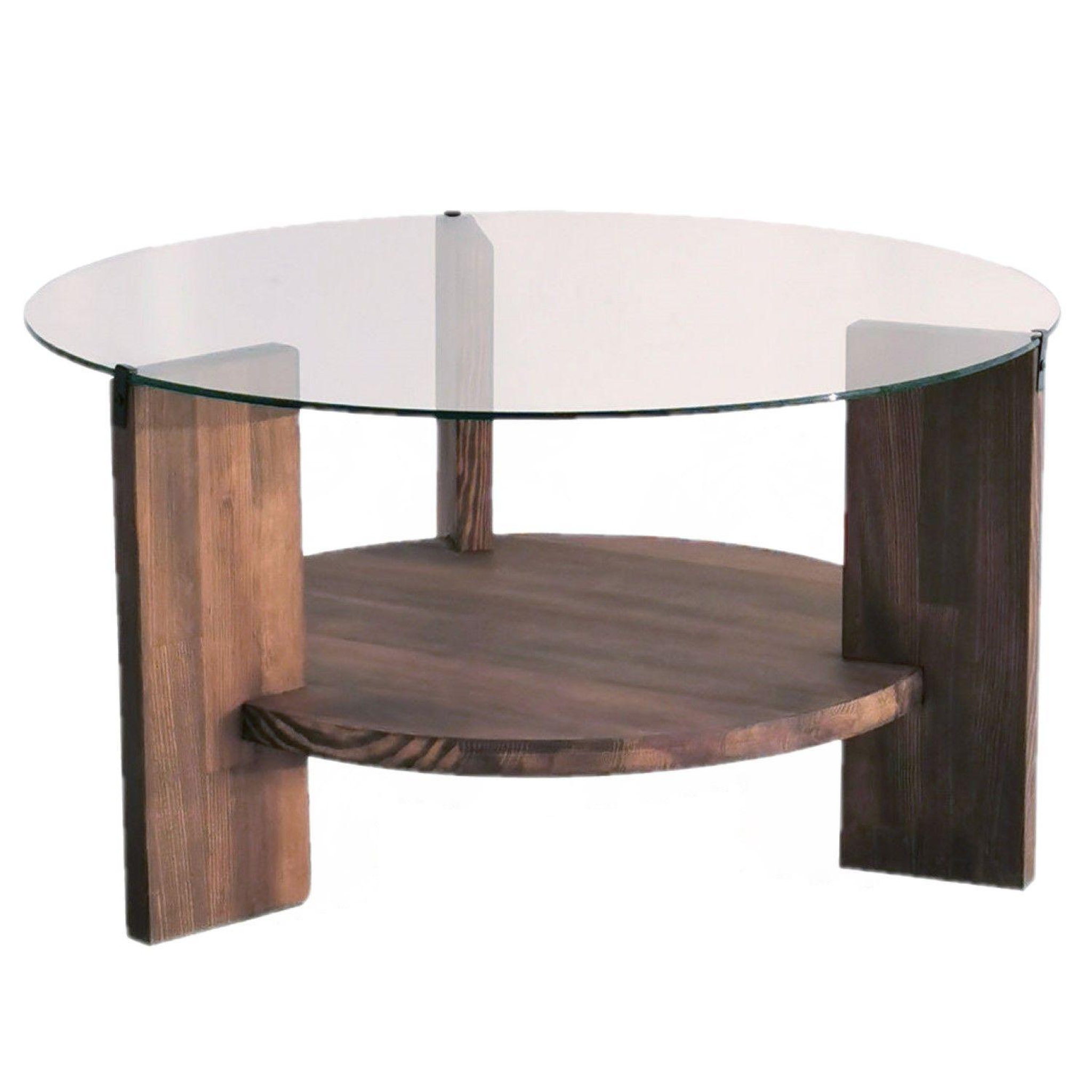 TOILINUX Table basse ronde en verre et panneaux de particules - diam. 75cm h. 40cm - marron