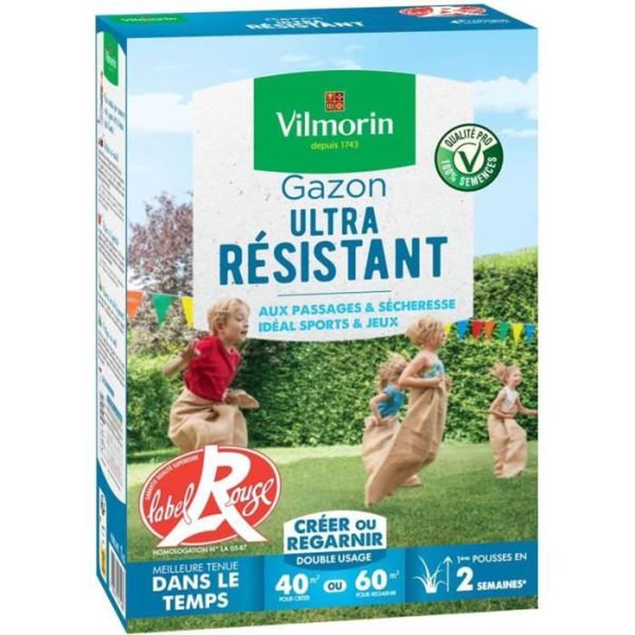 VILMORIN Semences de gazon vilmorin - ultra résistant boite de 1kg- label rouge - résistant aux piétinements