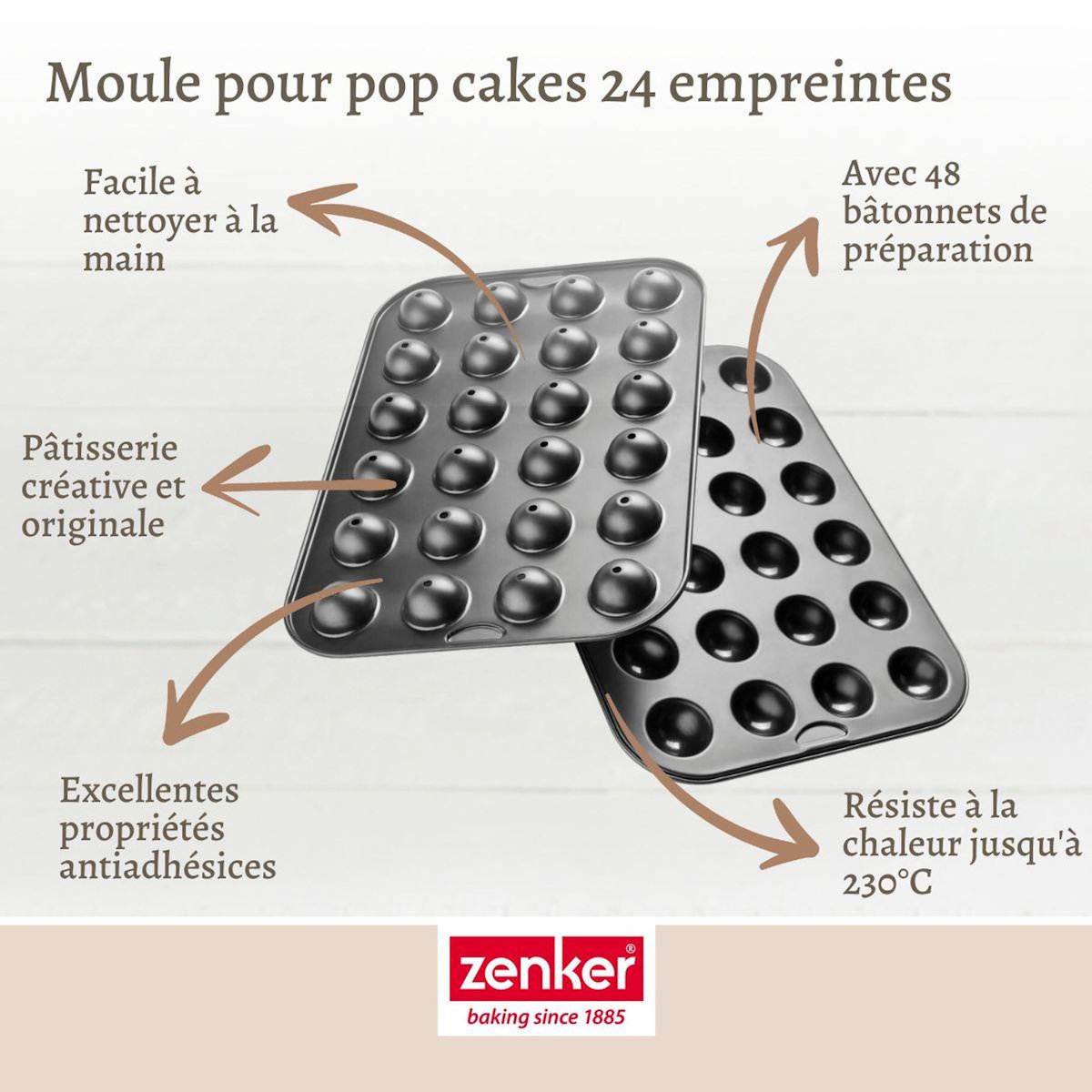 ZENKER Set pâtisserie avec moule à 24 pop cakes 38,5 x 26,5 cm en acier, 2 bols à mixer, verre mesureur et spatule Zenker