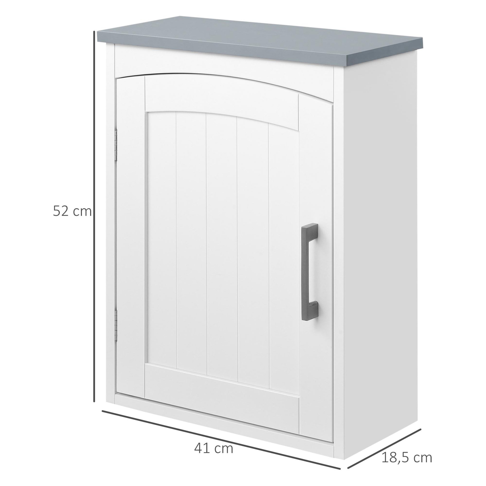 Voir la diapositive 3 : KLEANKIN Armoire haute murale de salle de bain ou wc - placard porte avec étagère réglable - dim. 41l x 18l x 52h cm - mdf blanc gris