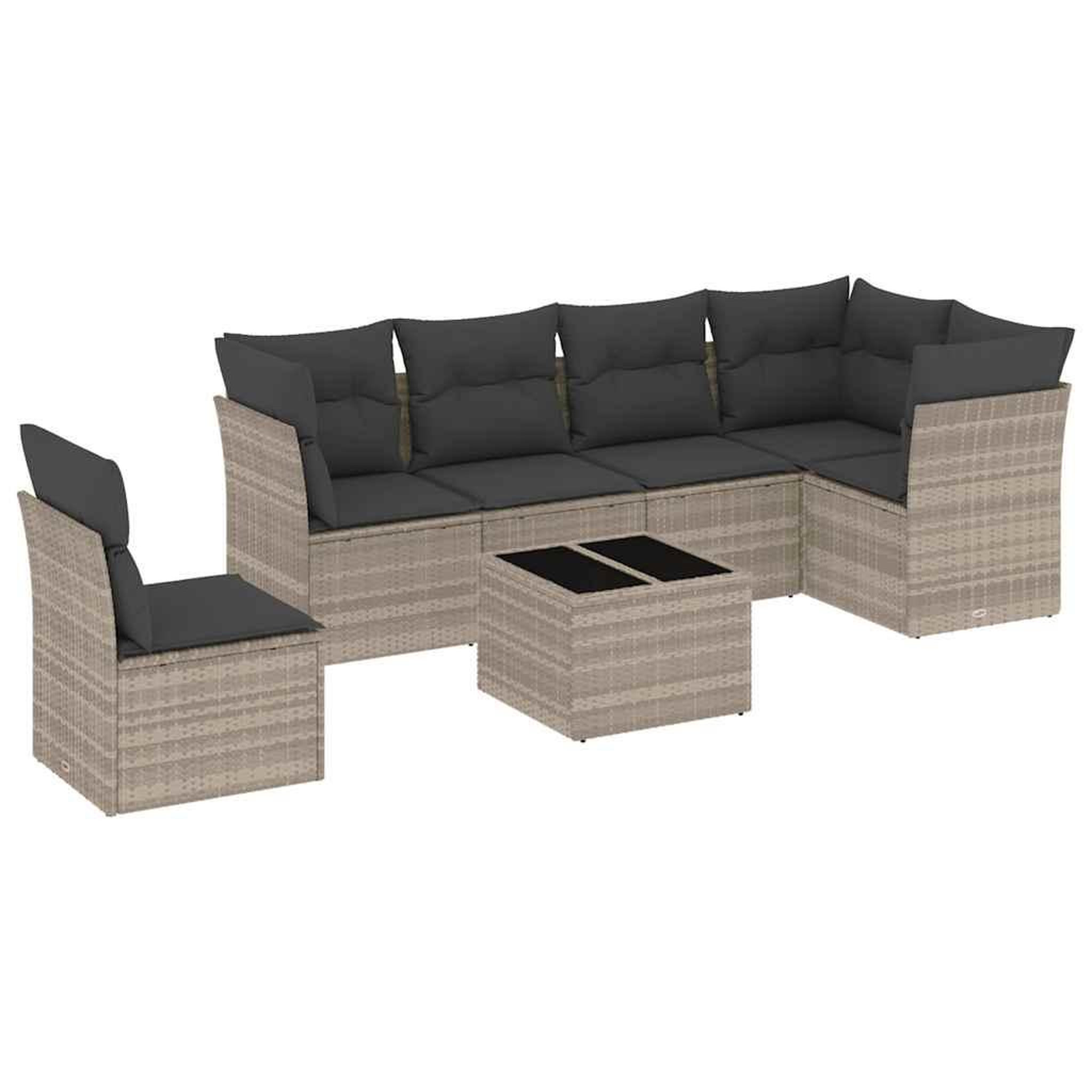 Voir la diapositive 2 : VIDAXL Salon de jardin avec coussins 7 pcs gris clair resine tressee