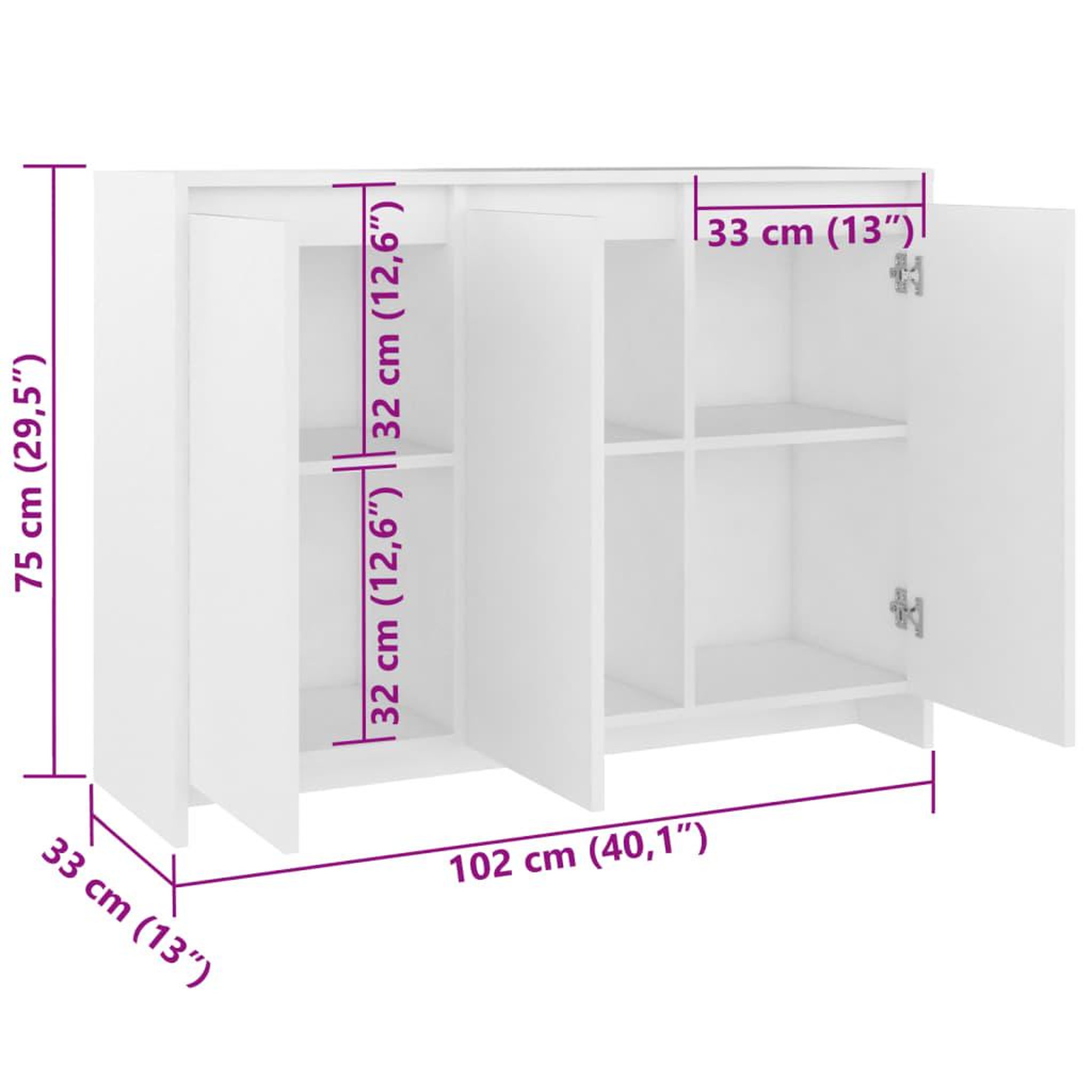 Voir la diapositive 6 : VIDAXL Buffet Blanc 102x33x75 cm Bois d'ingenierie