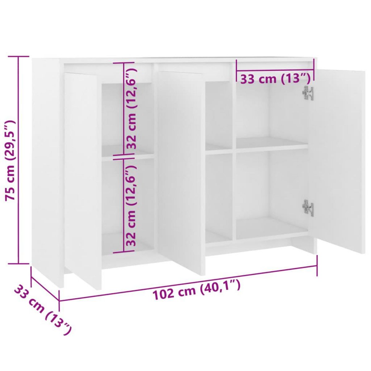 VIDAXL Buffet Blanc 102x33x75 cm Bois d'ingenierie