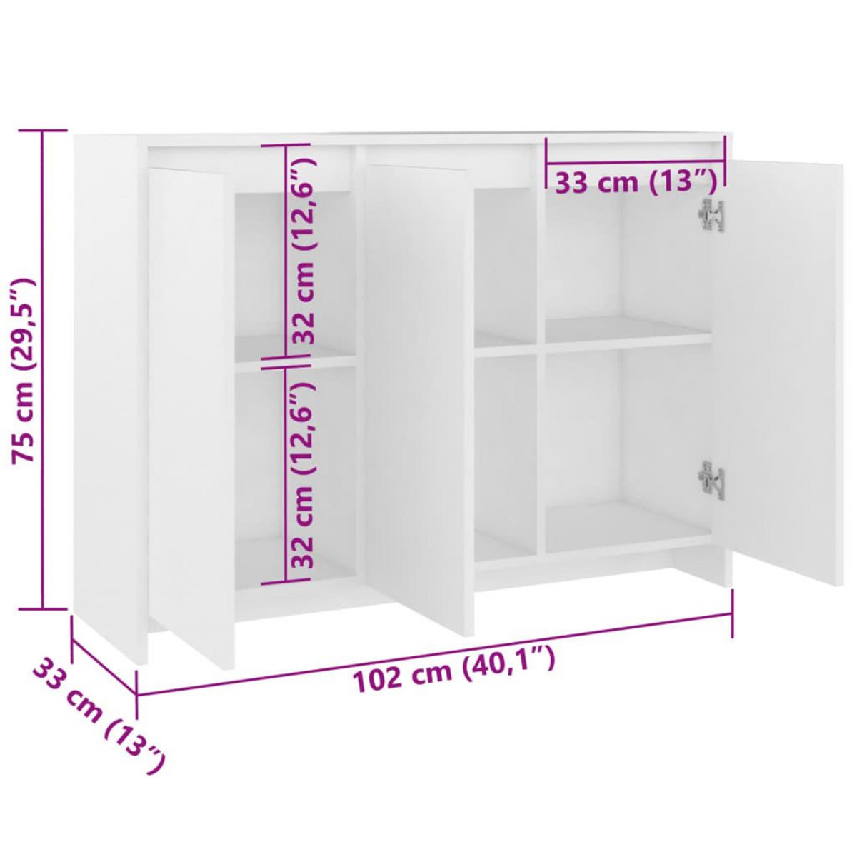 VIDAXL Buffet Blanc 102x33x75 cm Bois d'ingenierie