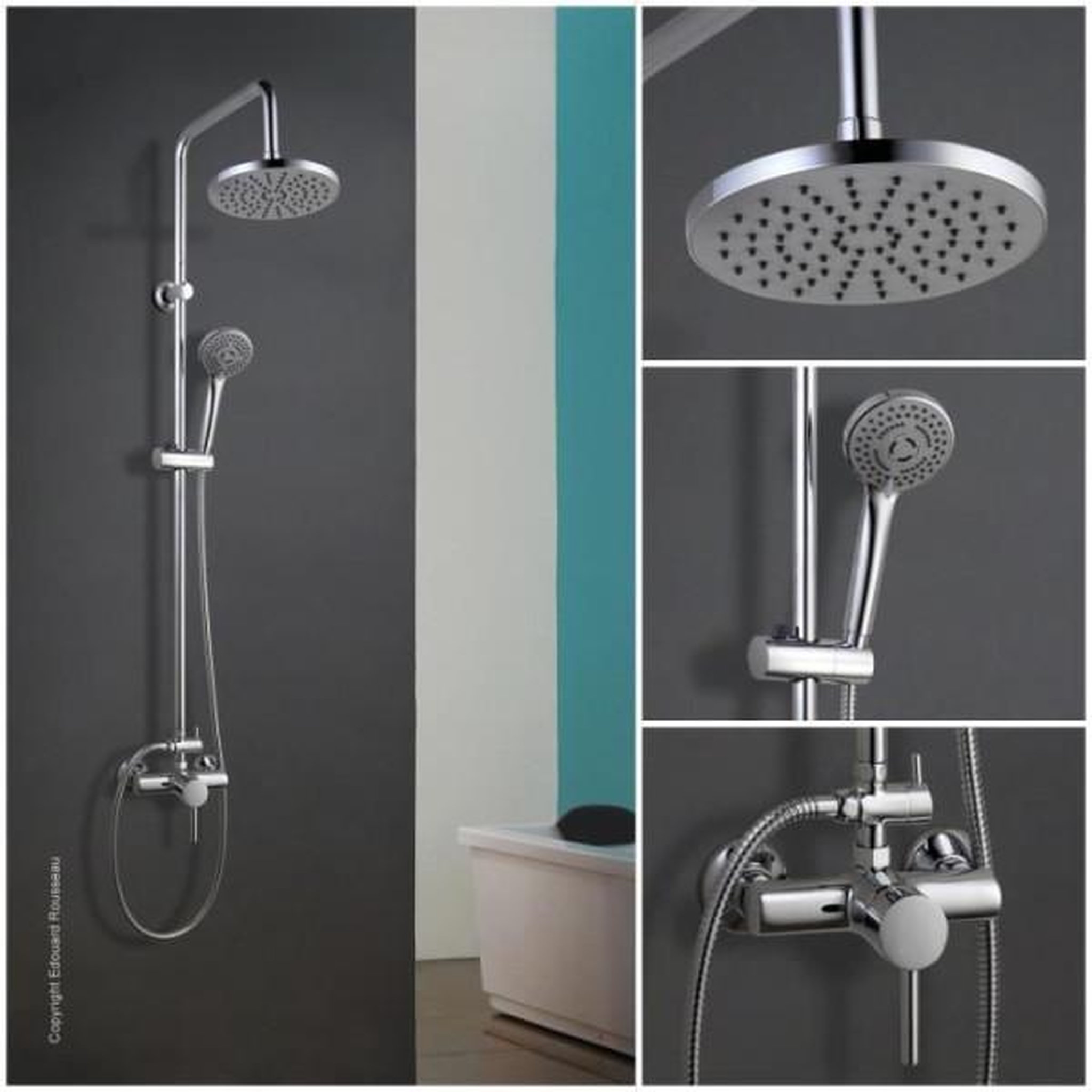 Voir la diapositive 2 : ROUSSEAU Colonne de douche rousseau timaru avec mitigeur mécanique chrome - tete de douche orientable, douchette 3 jets