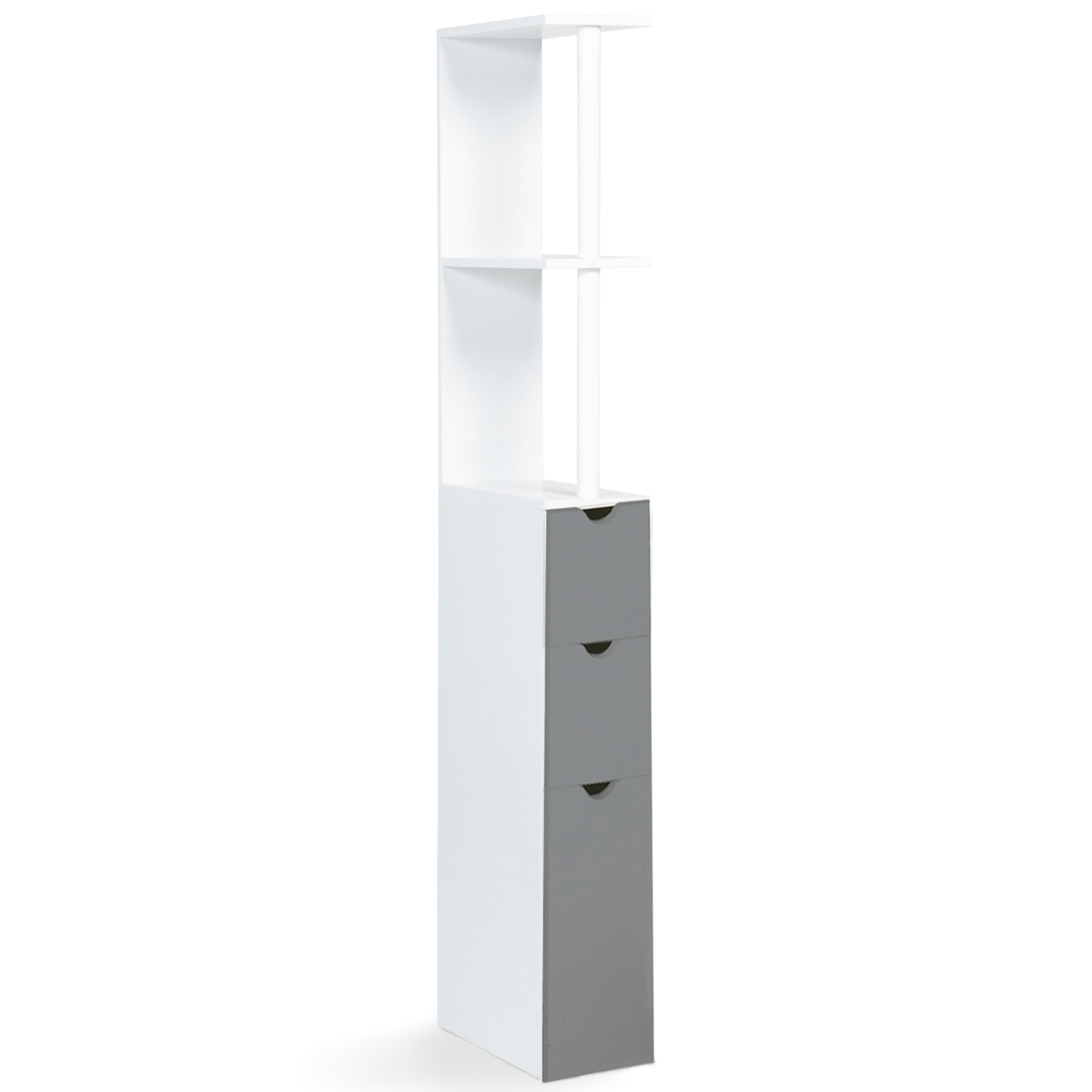 Voir la diapositive 4 : ID MARKET Meuble wc étagère willy bois 3 portes blanc et gris