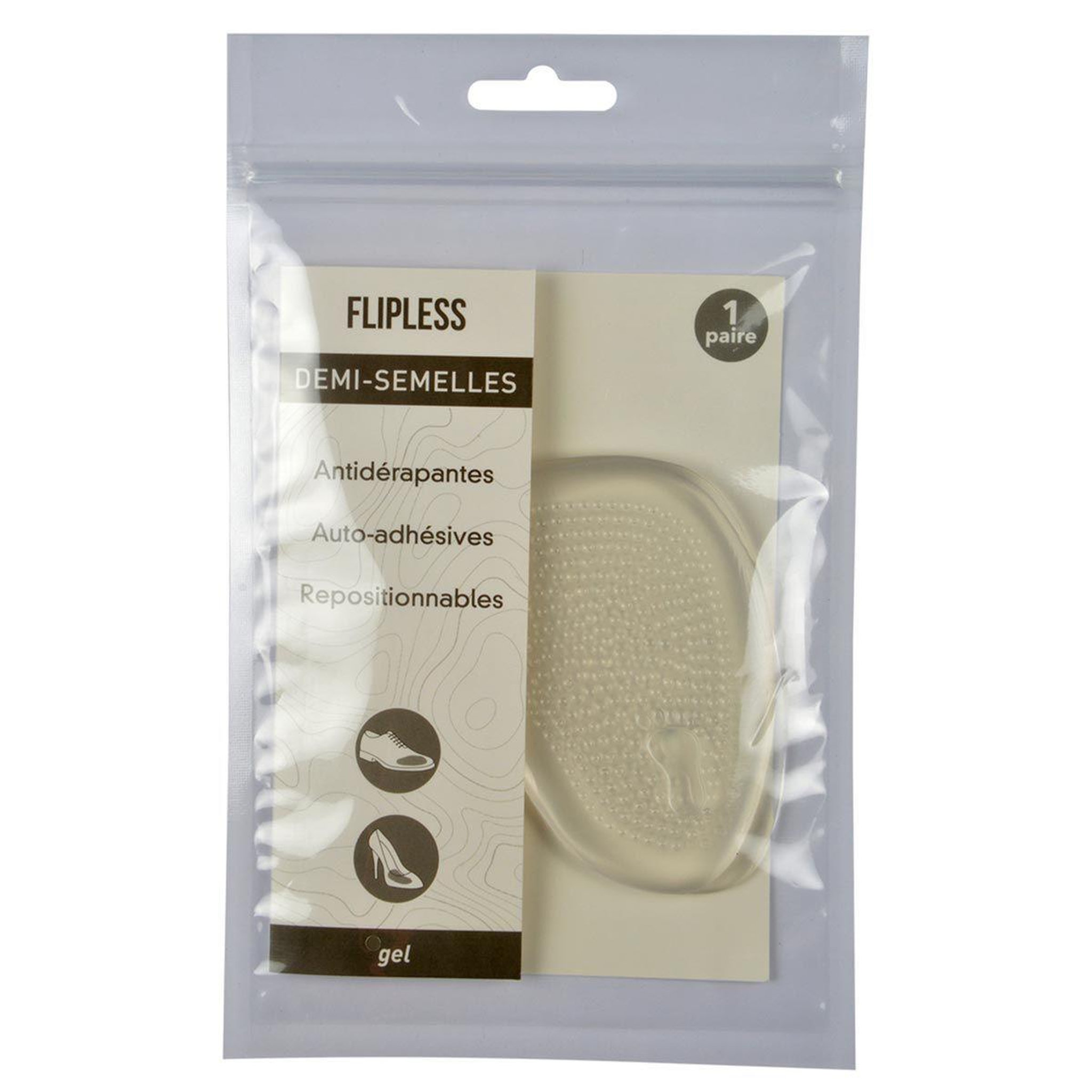 Voir la diapositive 2 : FLIPLESS Lot de 2 Demi Semelles  Gel  Transparent