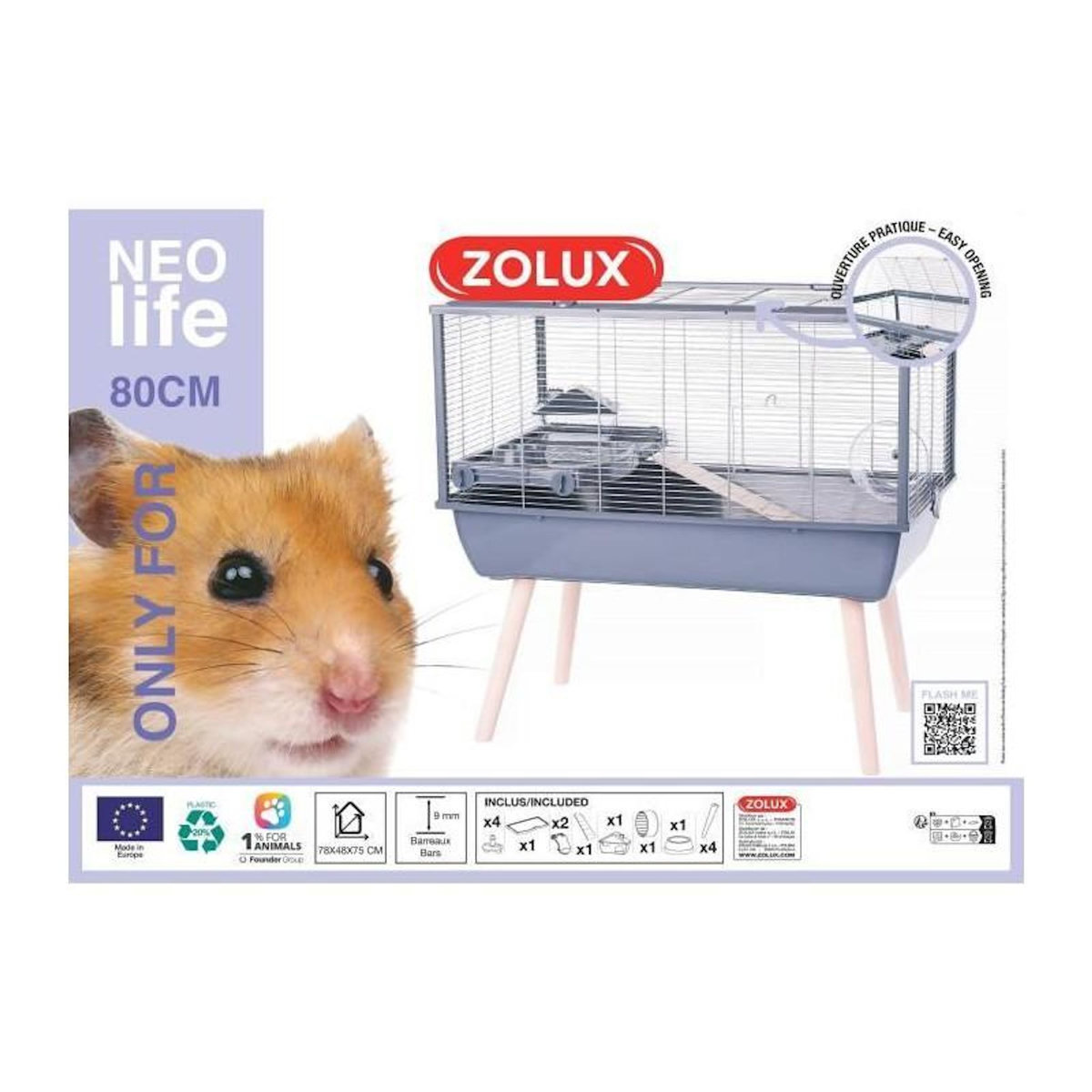 Zolux Cage rongeur surélevée - ZOLUX - Néolife - Pour hamster - 78 x 48 x 75 cm - Gris
