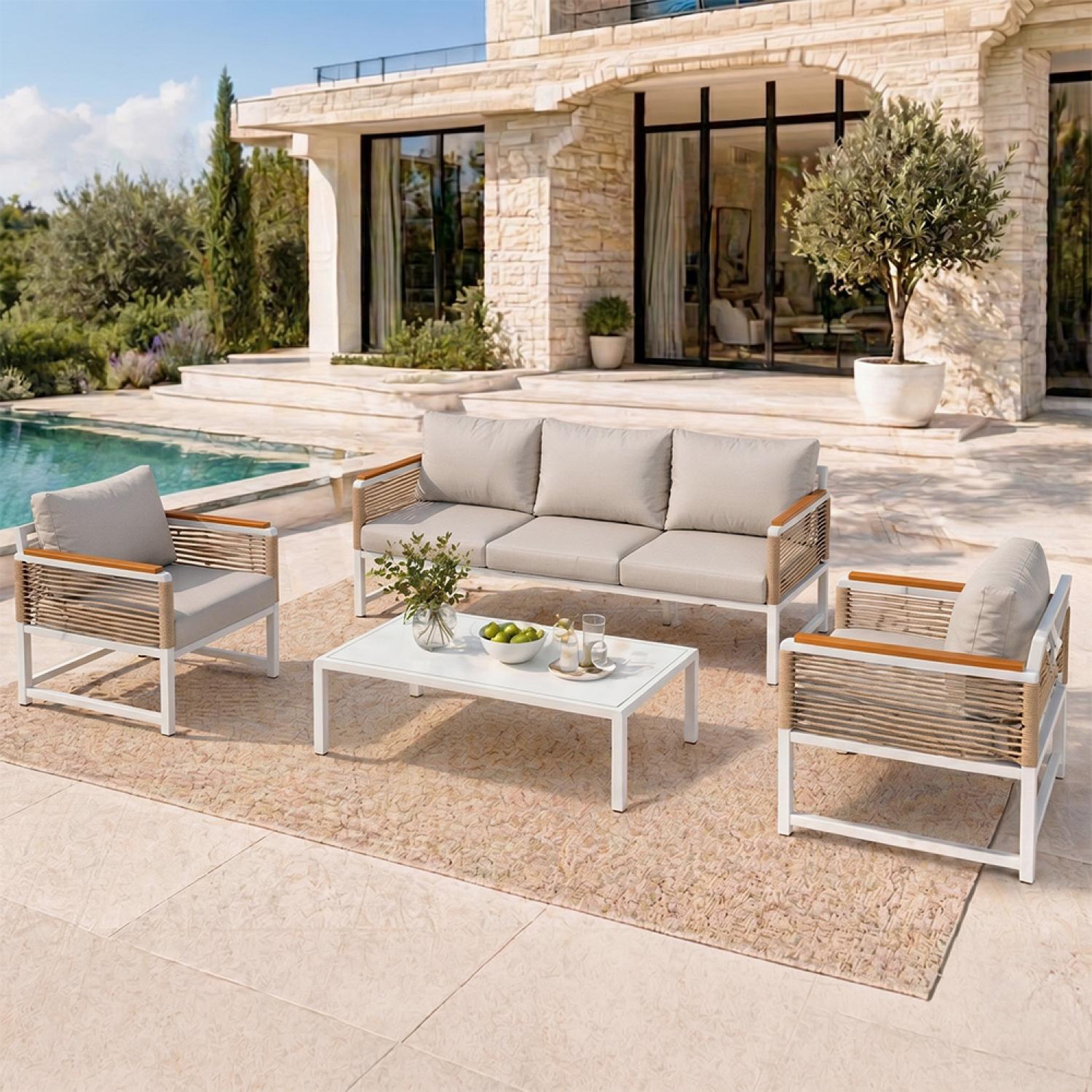 Voir la diapositive 4 : CONCEPT USINE Salon de jardin 5 places avec table basse gris clair solomon