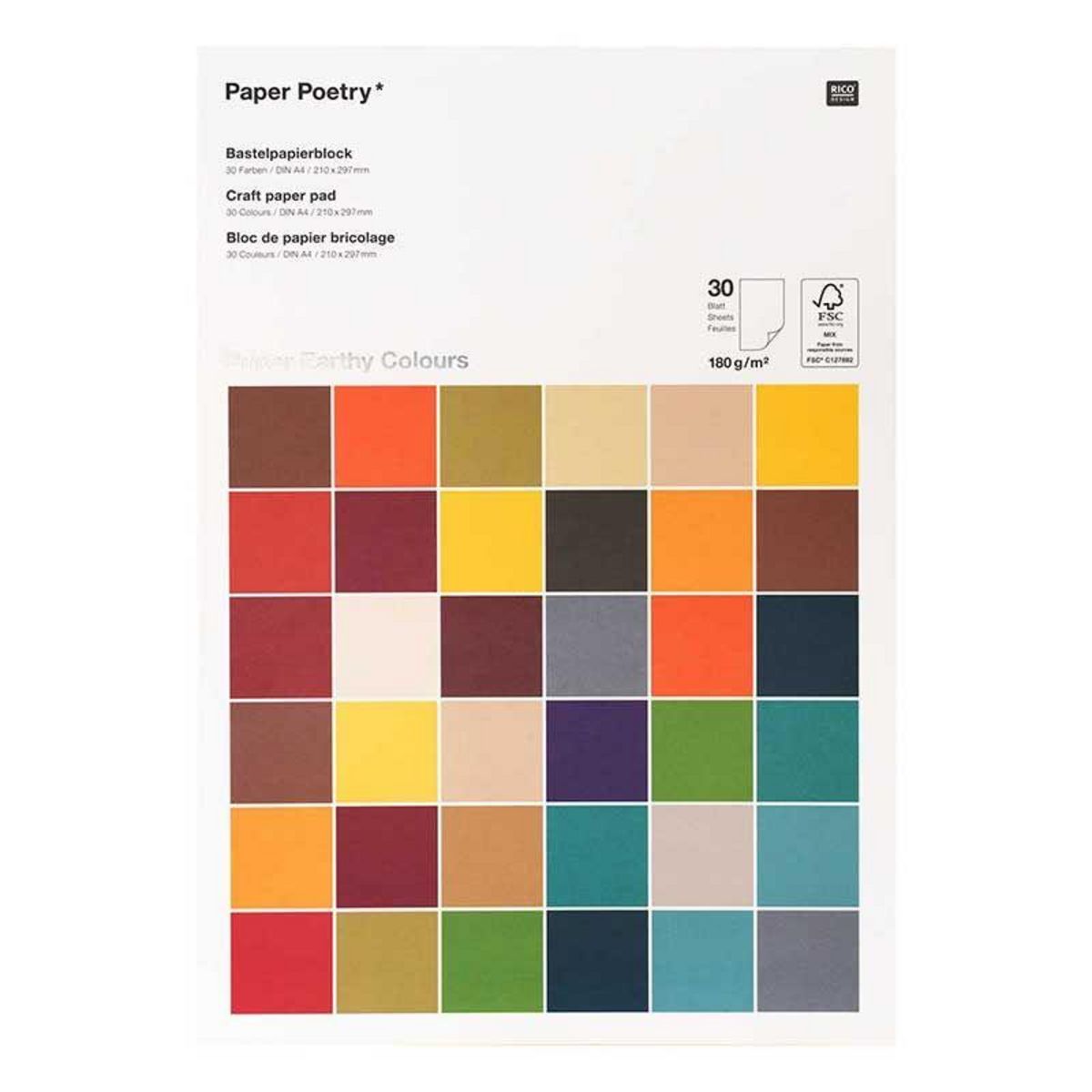RICO DESIGN 30 feuilles de papier A4 180 g - Couleur terre