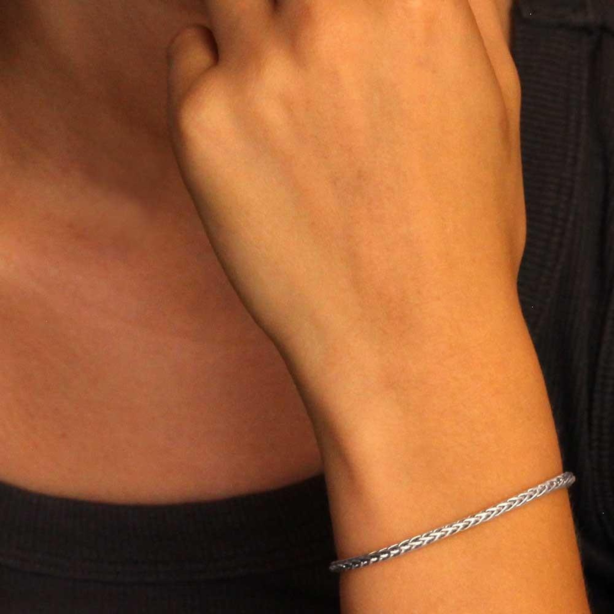 Voir la diapositive 2 : L'ATELIER D'AZUR Bracelet Or Blanc Maille Palmier - Femme