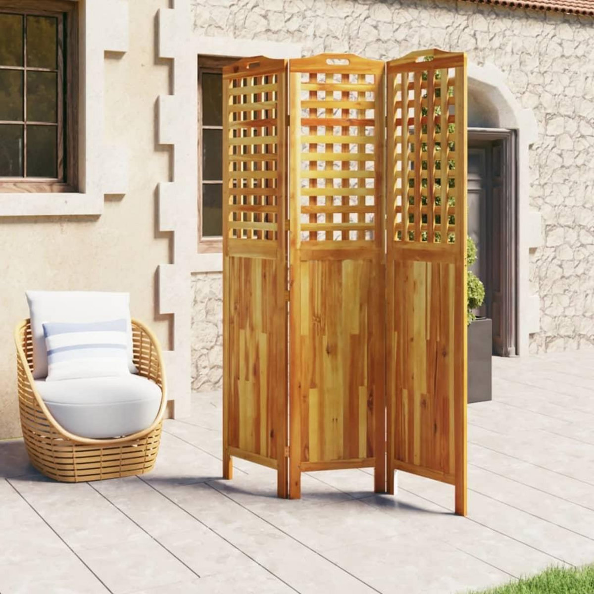 VIDAXL Cloison de separation 3 panneaux 121,5x2x180 cm Bois d'acacia