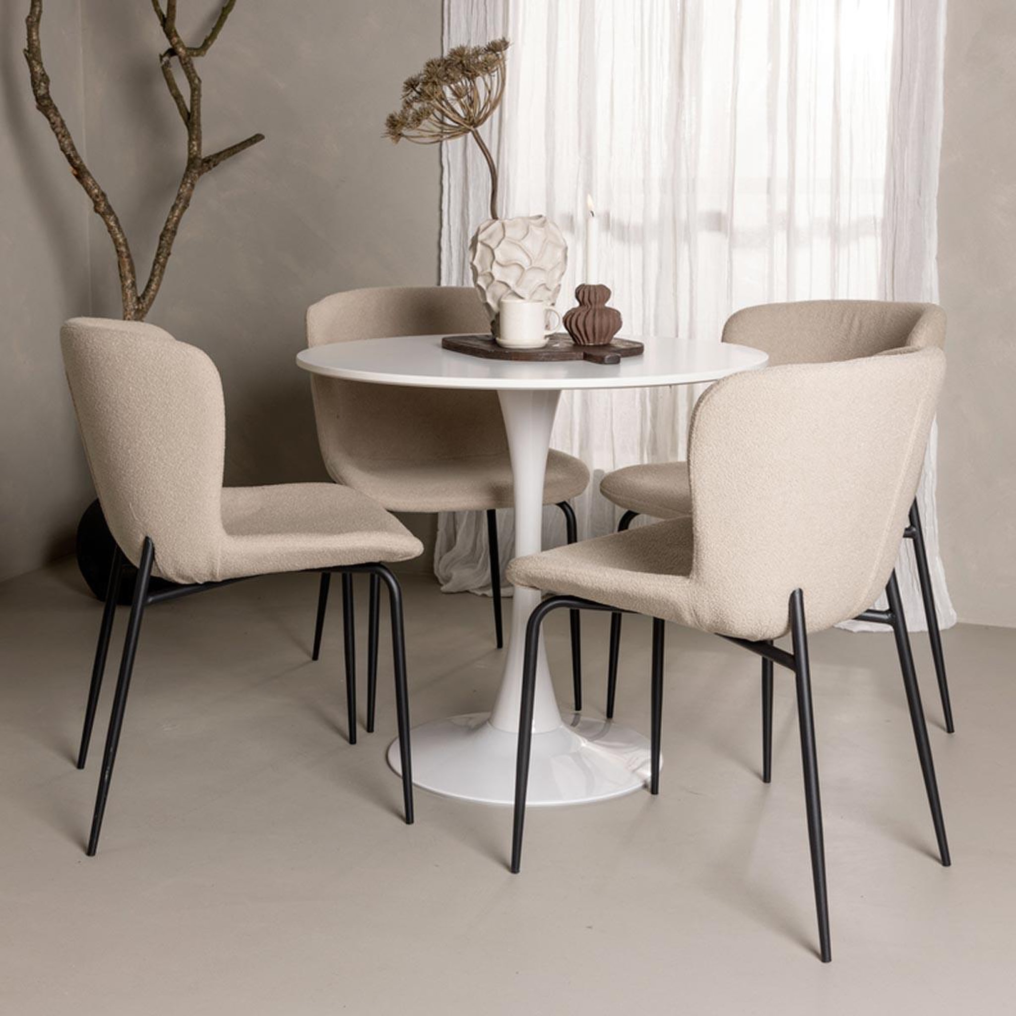 Voir la diapositive 4 : Paris Prix Ensemble table à manger & 4 chaises  hamden & modesto  80cm blanc & beige