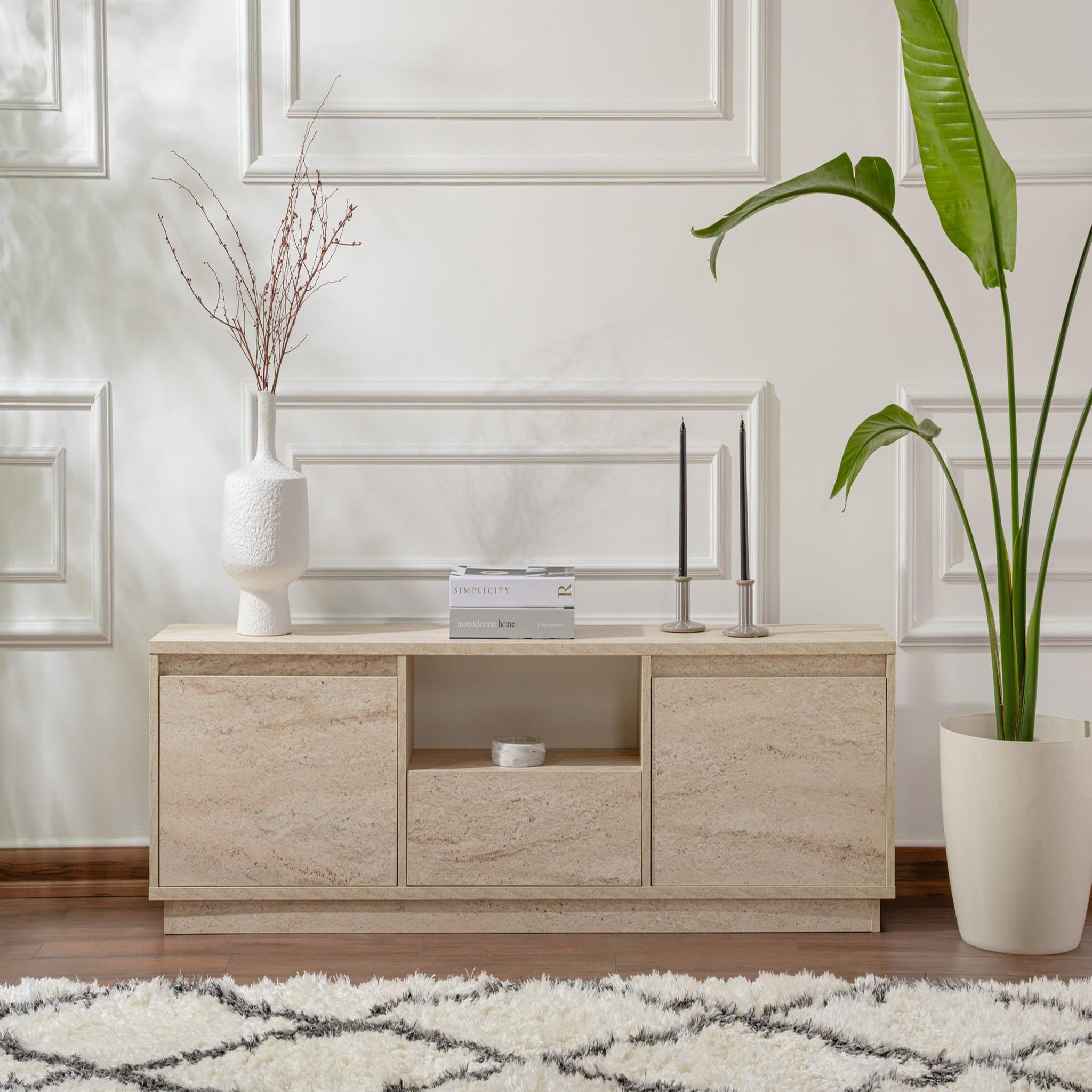 Voir la diapositive 4 : Habitat et Jardin Meuble tv en bois  vanguard  - 160 x 29 x 42 cm - travertin