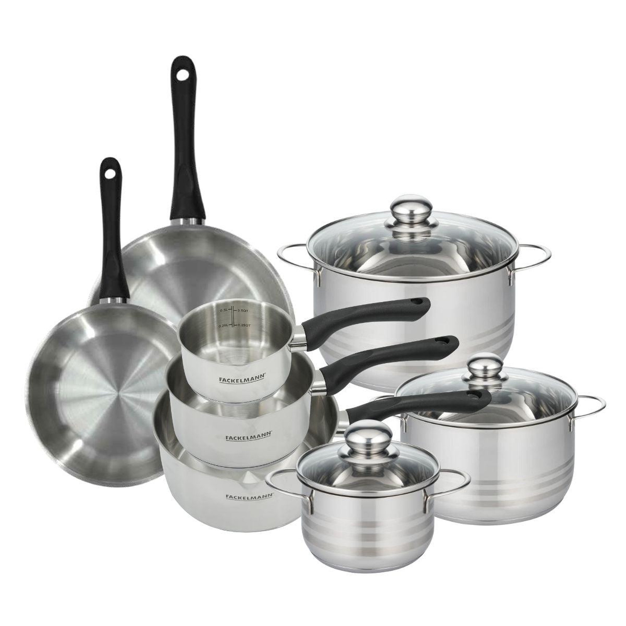 Fackelmann Batterie de cuisine avec 2 poêles 20/24 cm et 3 casseroles 12/16/20 cm et 3 faitouts 16/20/24 cm sans pfas fackelmann généva brillant