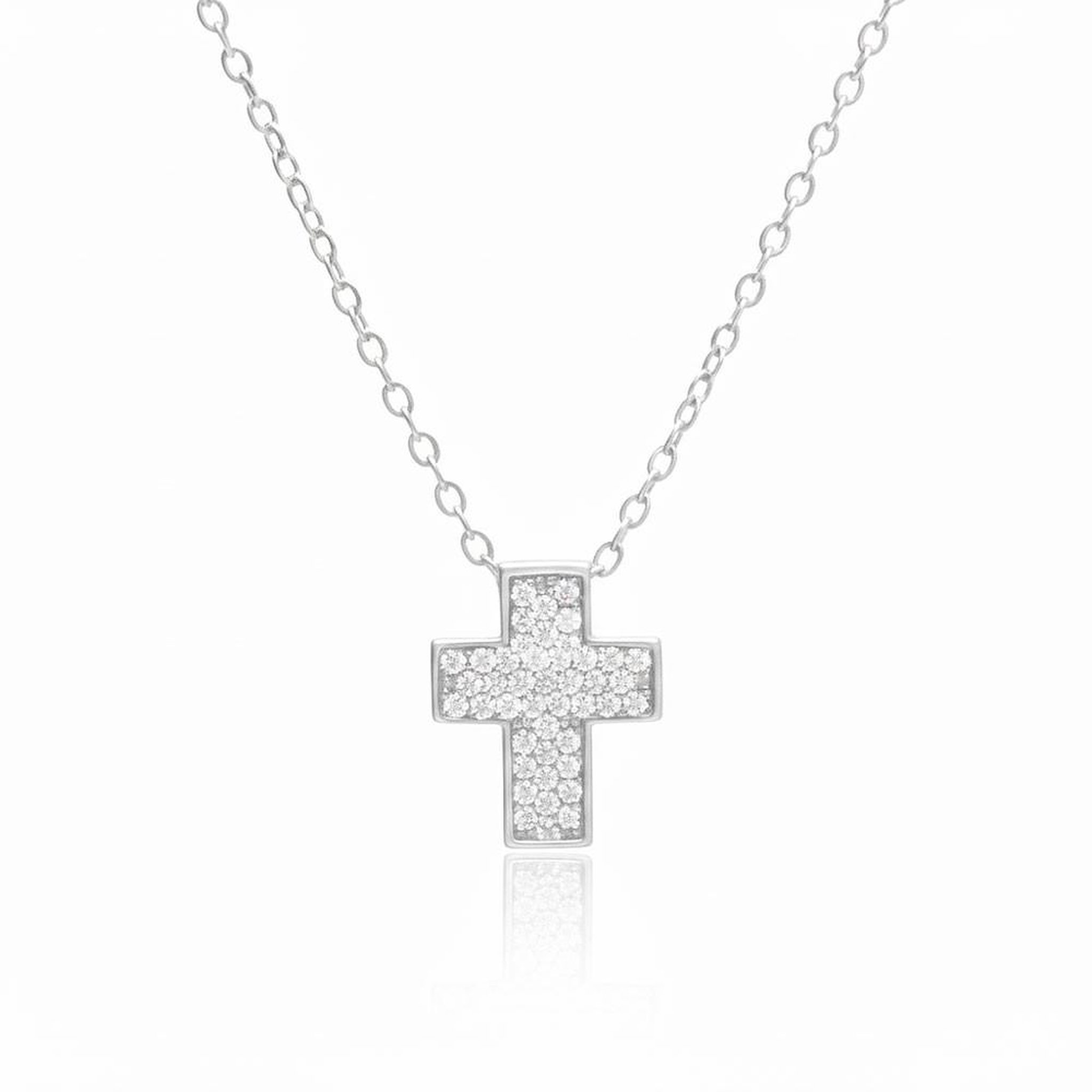 L'ATELIER D'AZUR Collier Argent 925/000 Rhodié - Croix Pavée de Zirconiums