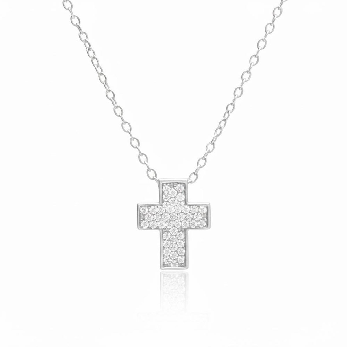 L'ATELIER D'AZUR Collier Argent 925/000 Rhodié - Croix Pavée de Zirconiums