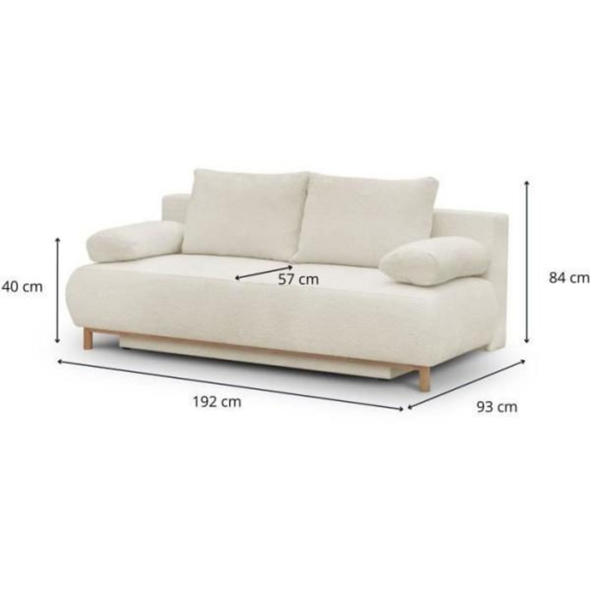 MARKET24 Banquette convertible 3 places MIKA - Tissu Bouclette beige - Coffre de rangement - L 192 x H 84 x P 93 cm
