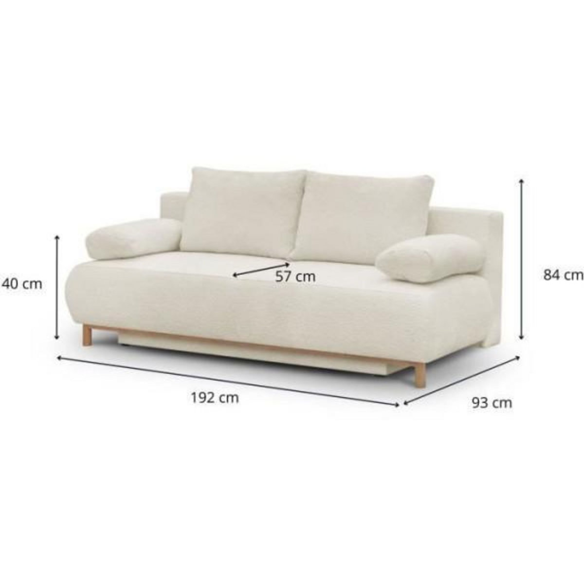 MARKET24 Banquette convertible 3 places MIKA - Tissu Bouclette beige - Coffre de rangement - L 192 x H 84 x P 93 cm