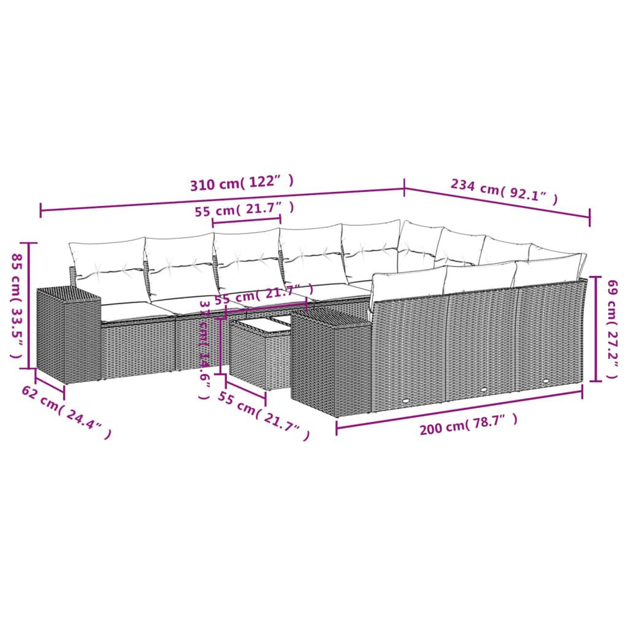 Voir la diapositive 6 : VIDAXL Salon de jardin 11 pcs avec coussins noir resine tressee