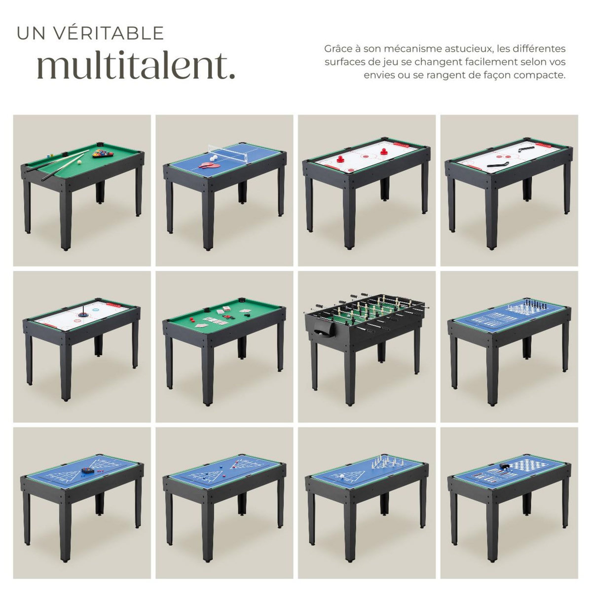 tectake Table de jeu multifonction 15-en-1 noir/vert