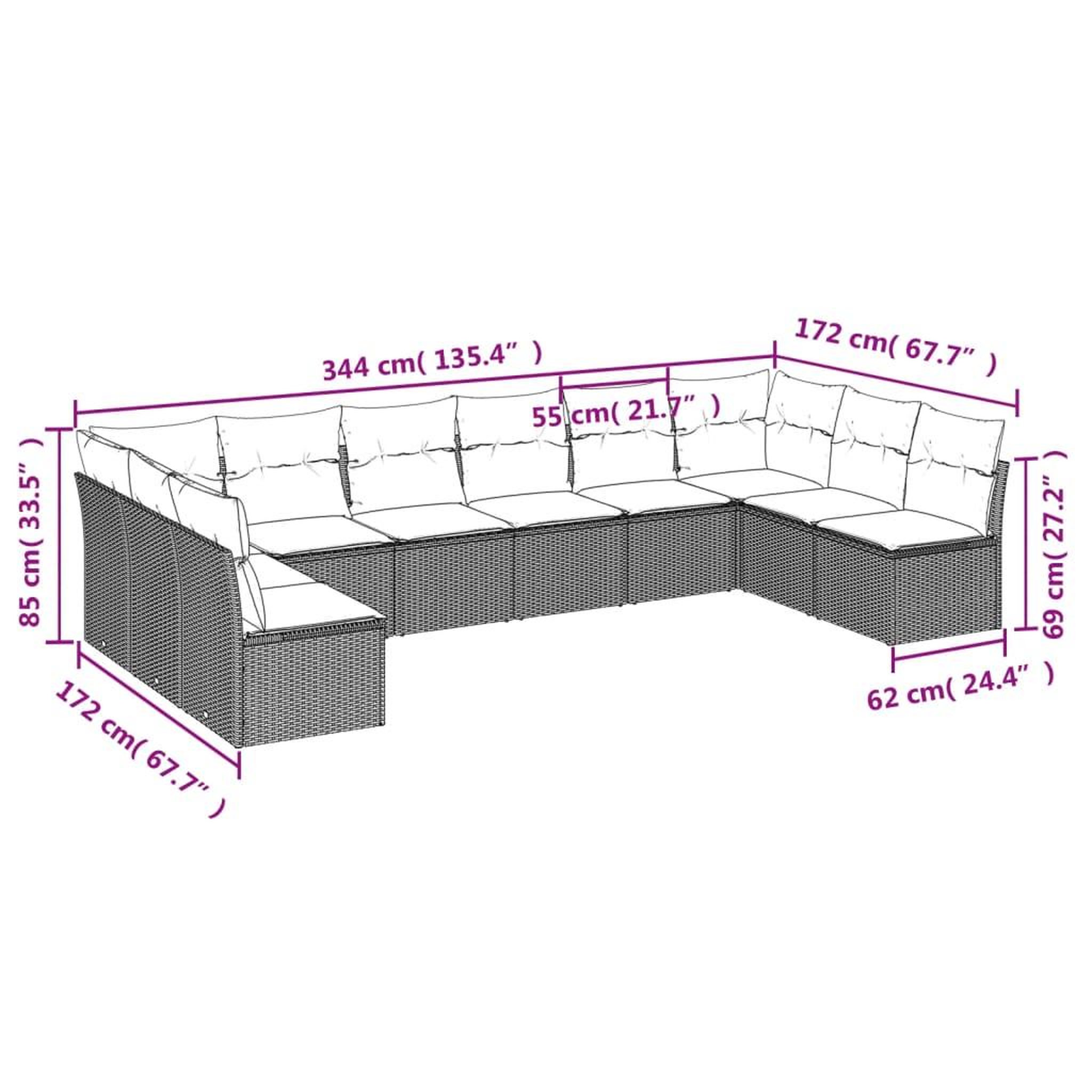 Voir la diapositive 3 : VIDAXL Salon de jardin avec coussins 10 pcs gris clair resine tressee