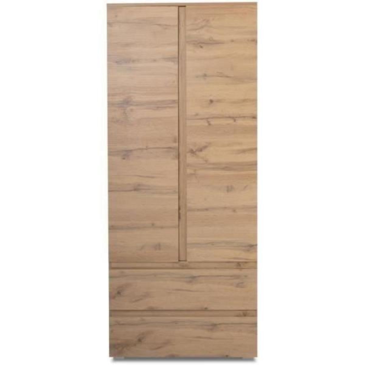 MARKET24 Armoire IMAGE 7 - Décor chene - 2 portes + 2 tiroirs - L80 x H191 x P40 cm