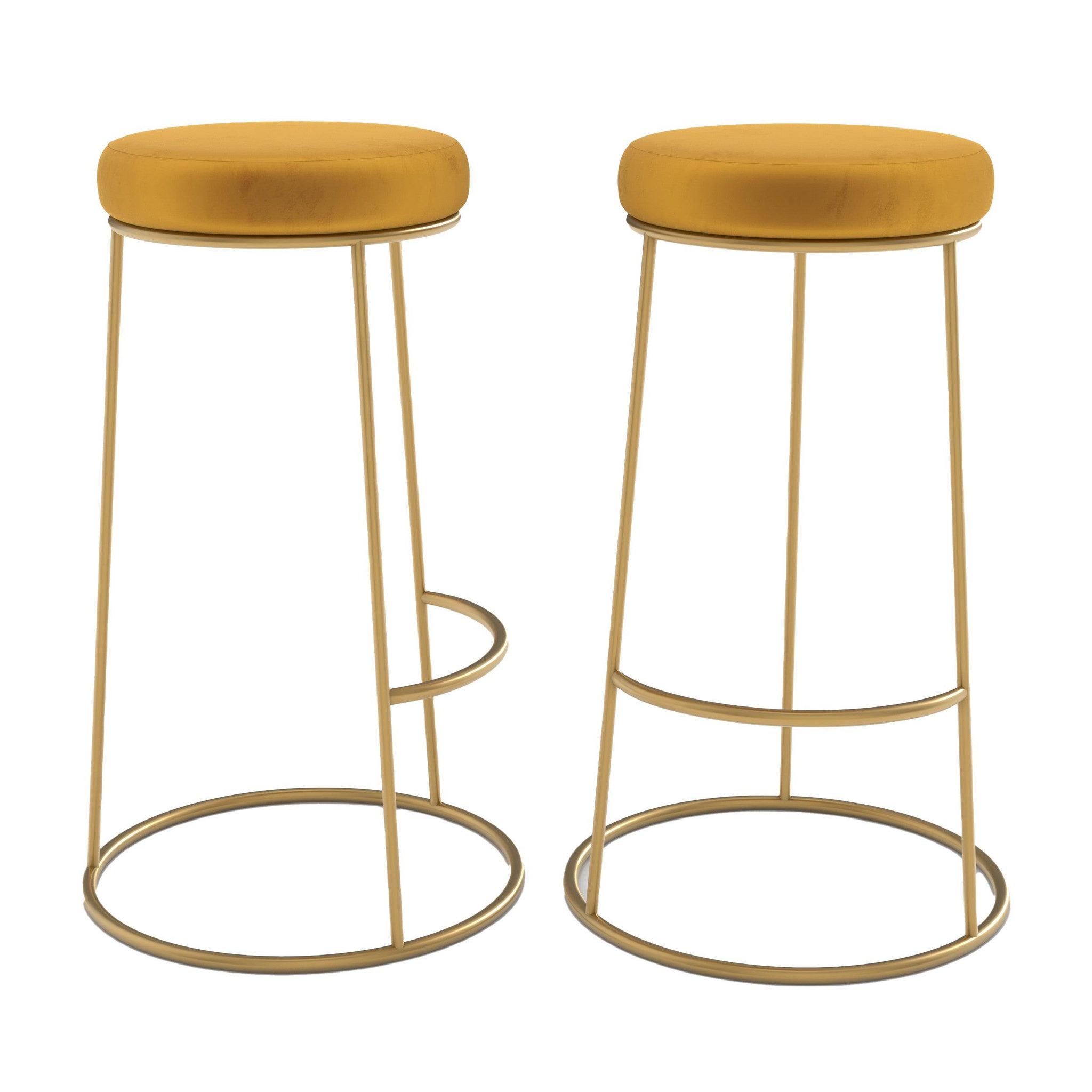 MAISON PAVANE Lot de 2 tabourets de bar 73 cm en velours jaune curry-kendal