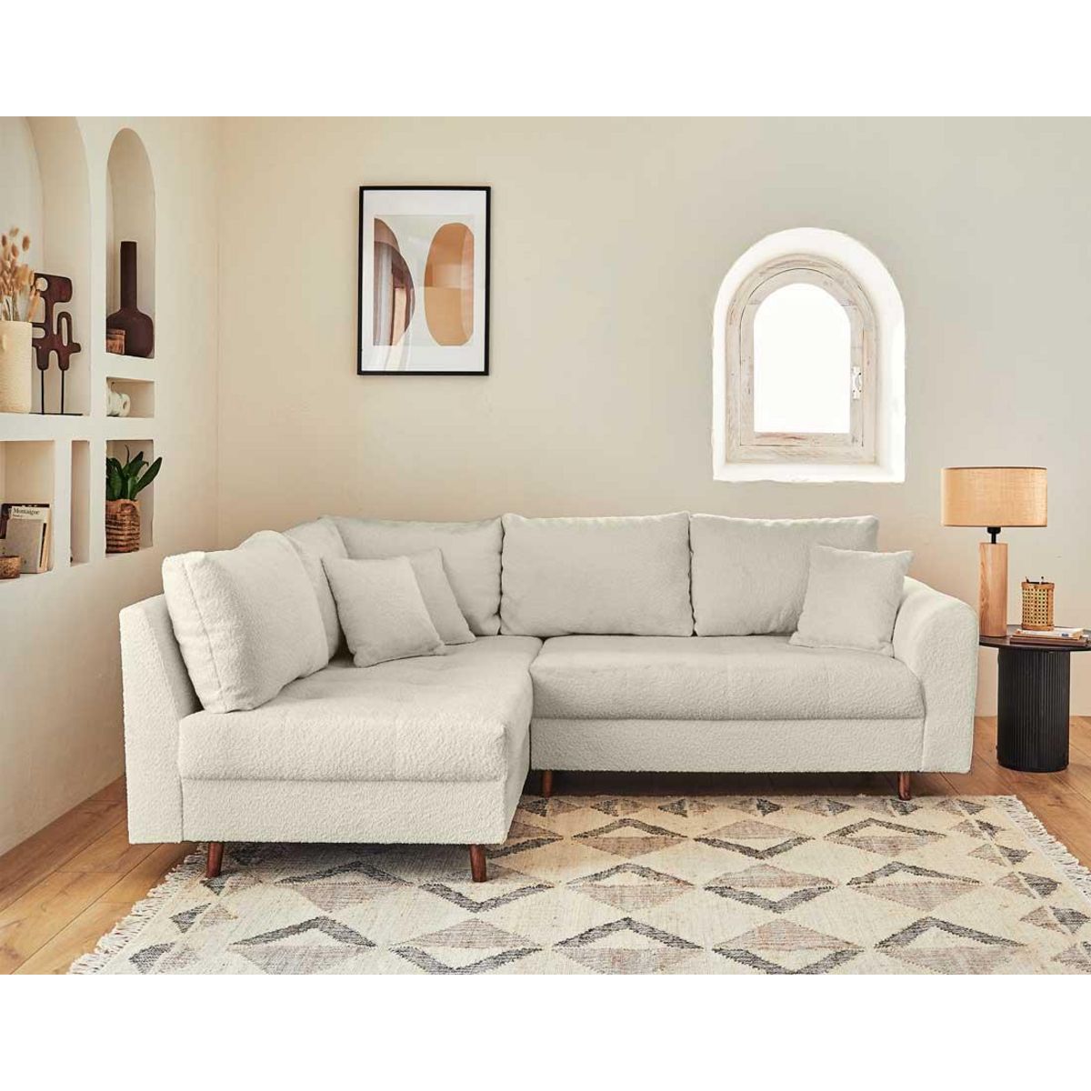 LISA DESIGN Rune - canapé d'angle gauche - 4 places - en tissu bouclette