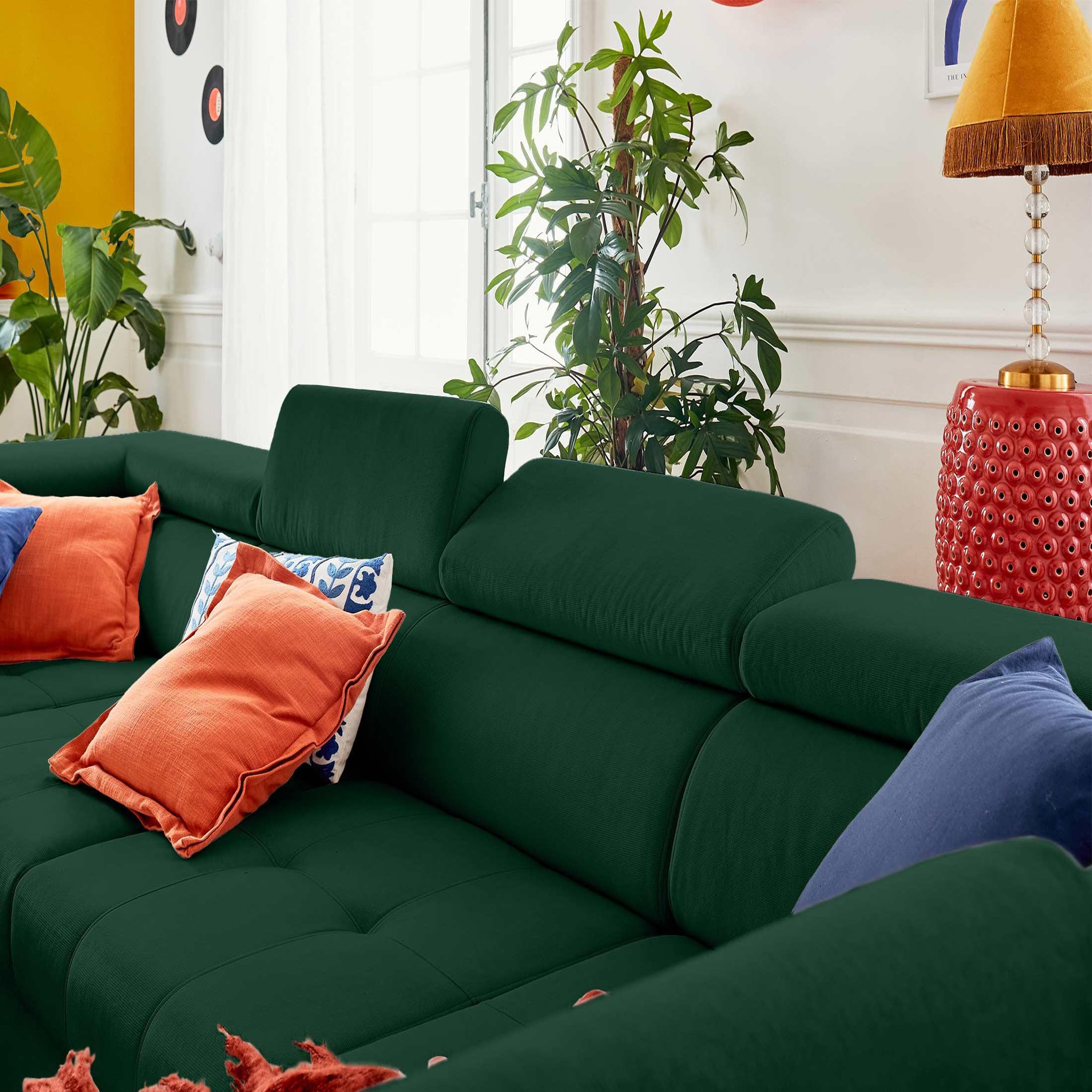 Voir la diapositive 4 : LISA DESIGN Merida - canapé panoramique en u - 7 places - convertible avec coffres et têtières réglables - en velours