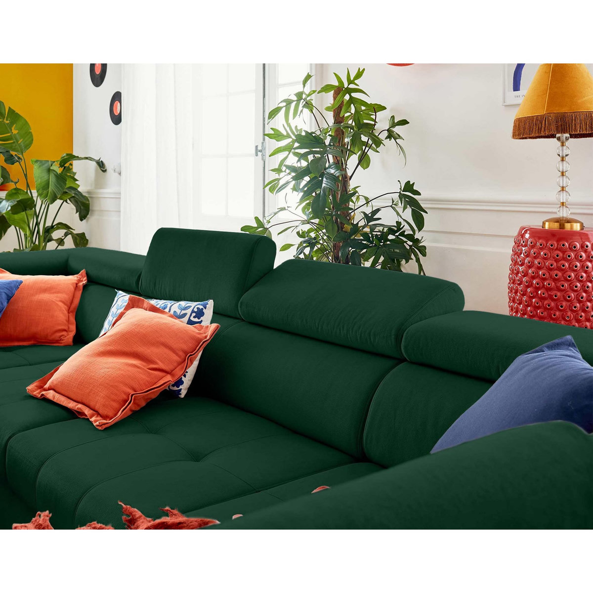 LISA DESIGN Merida - canapé panoramique en u - 7 places - convertible avec coffres et têtières réglables - en velours