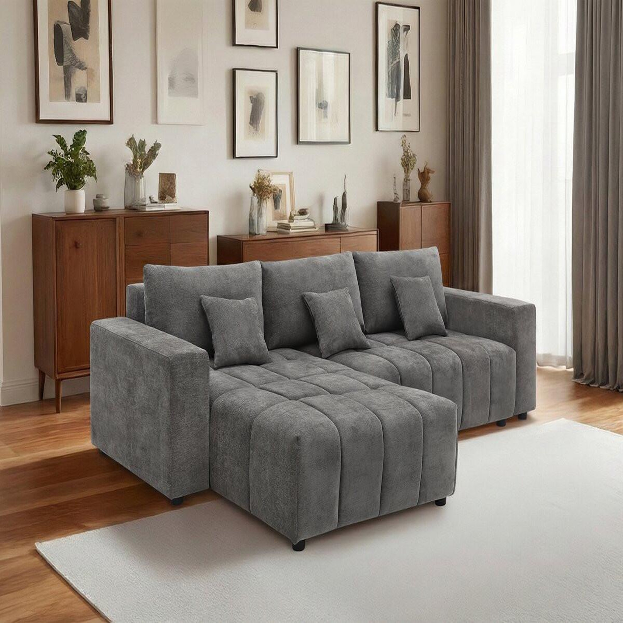 Voir la diapositive 2 : Habitat et Jardin Canapé d'angle réversible/convertible en tissu -  George  - 4 places - Gris
