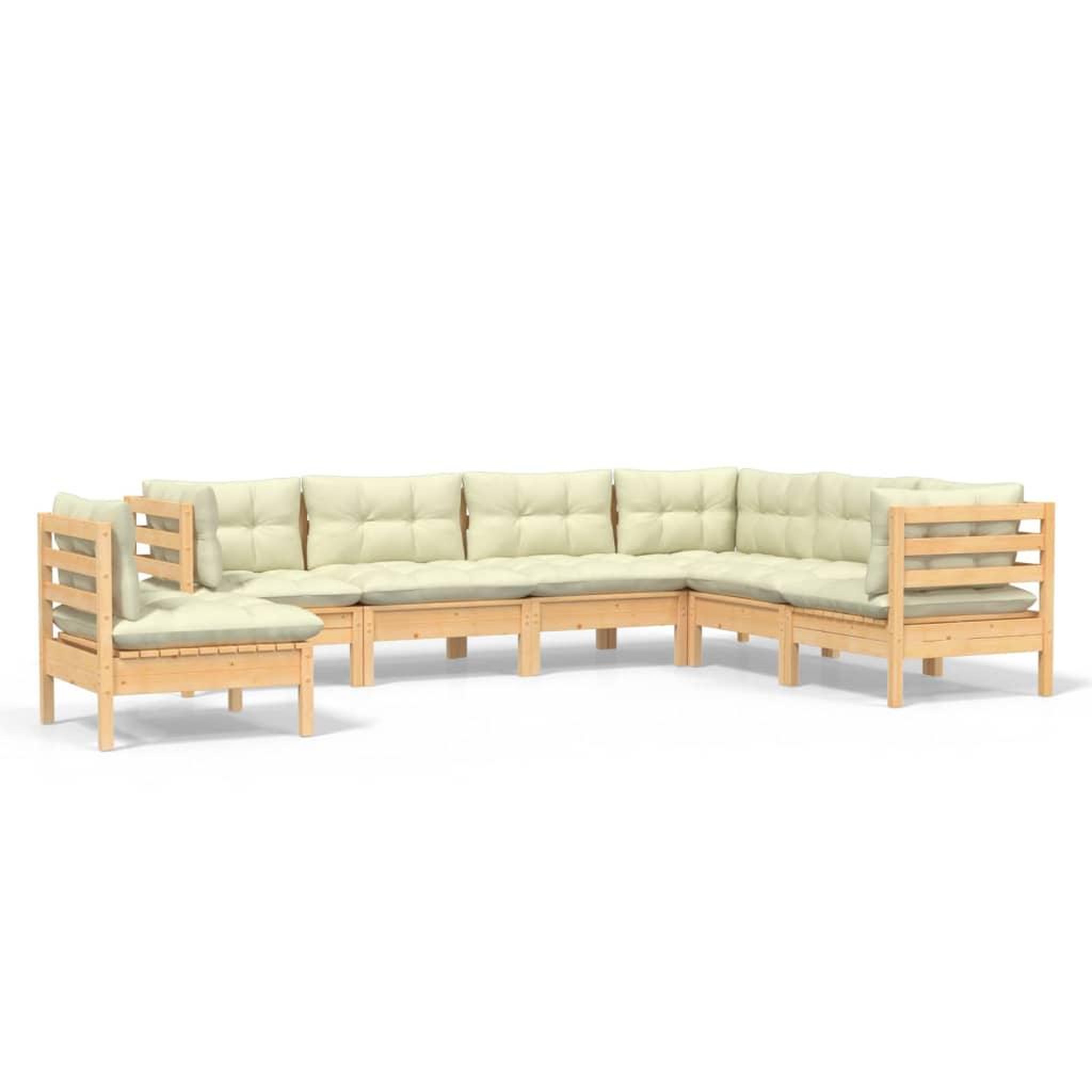 Voir la diapositive 2 : VIDAXL Salon de jardin 7 pcs avec coussins creme bois de pin massif