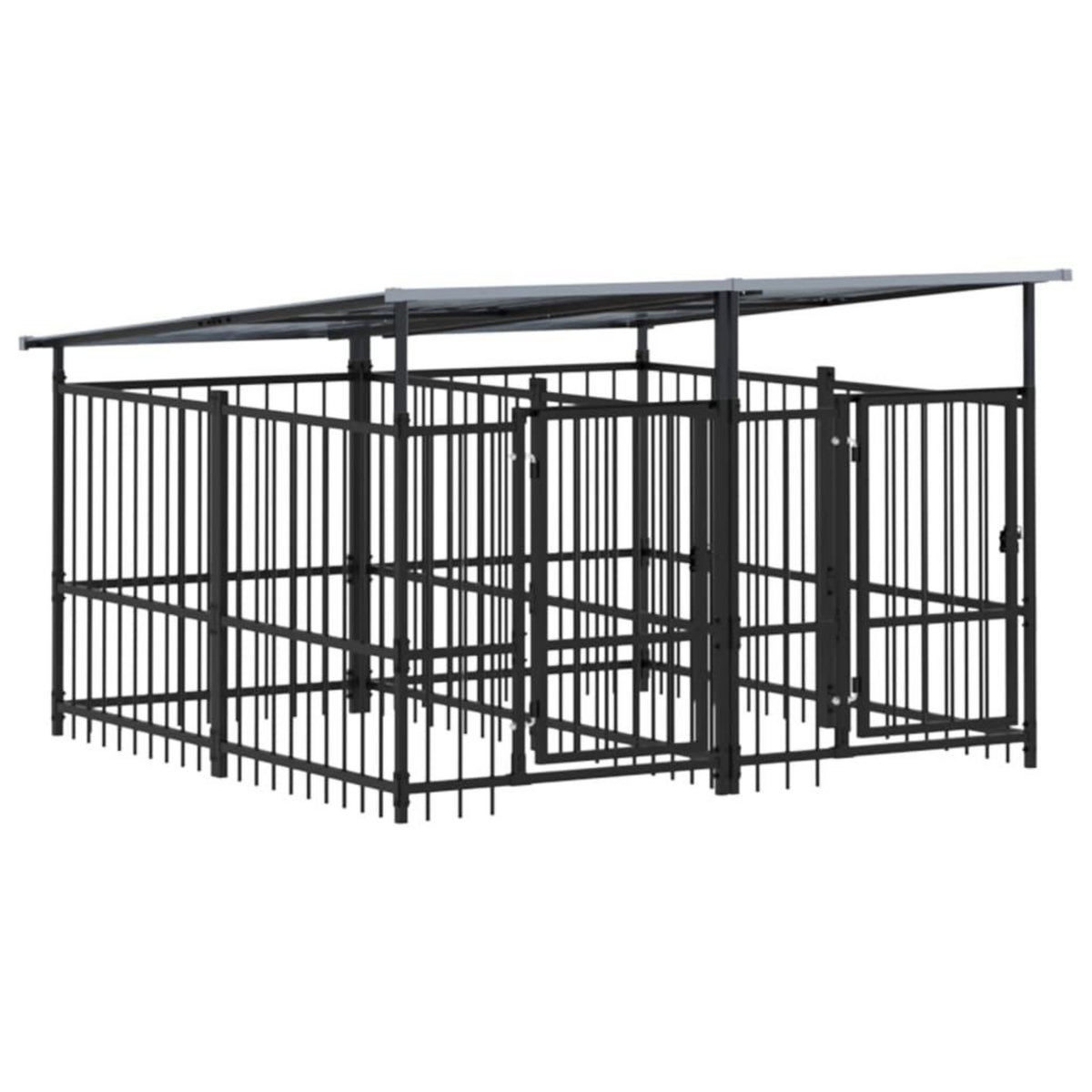 VIDAXL Chenil d'exterieur avec toit pour chiens Acier 3,75 m²