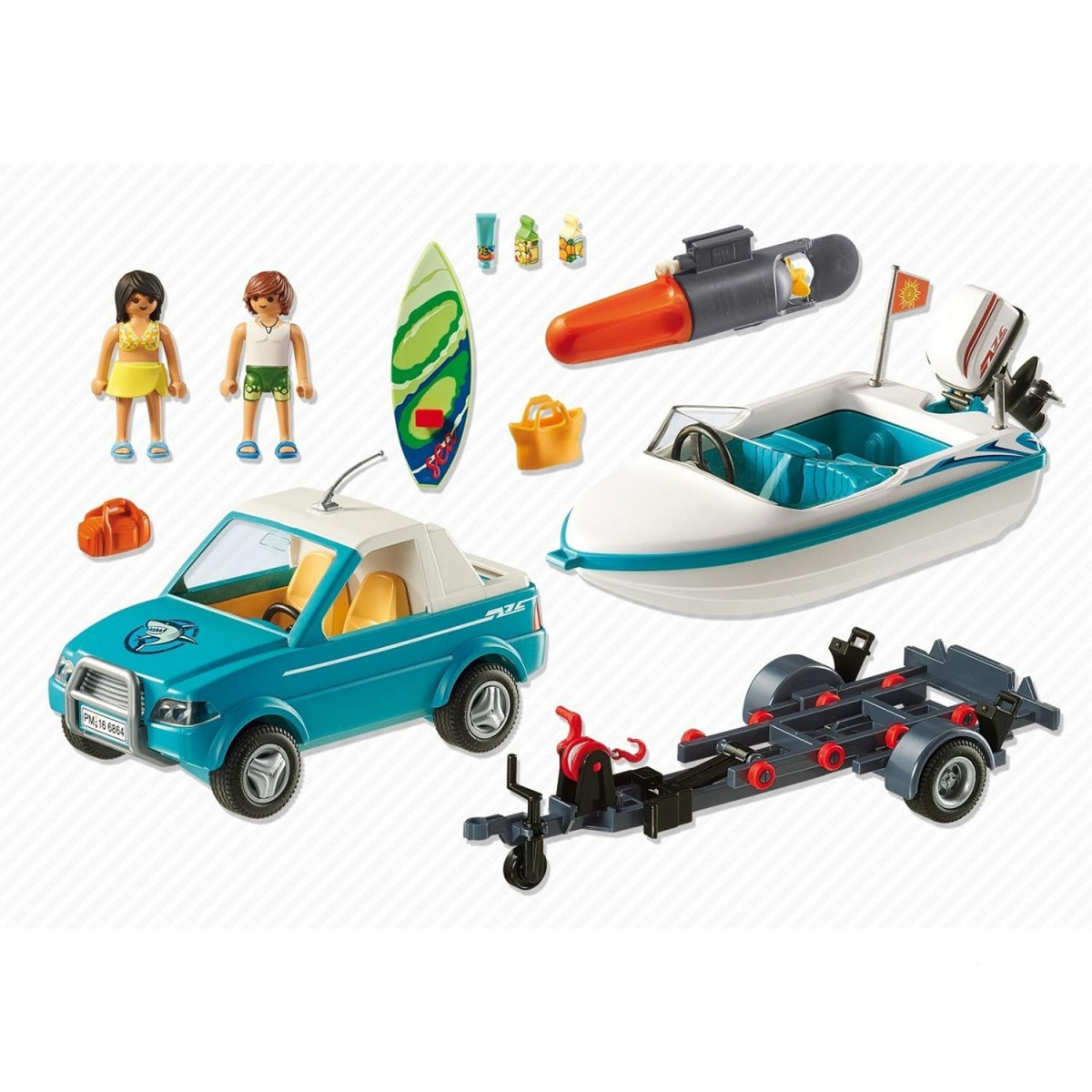 PLAYMOBIL 6864 - Summer Fun - Voiture avec bateau et moteur submersible