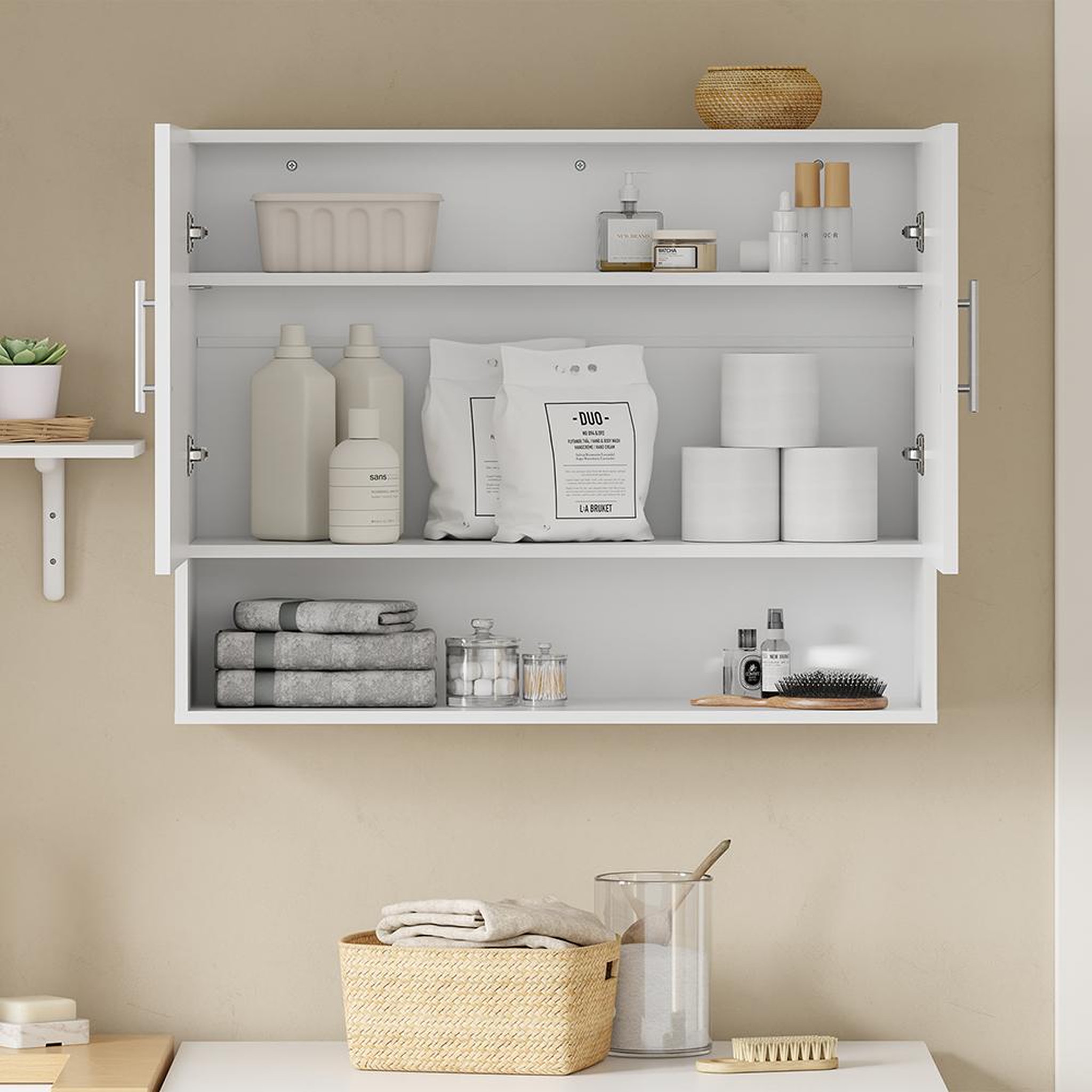 Voir la diapositive 5 : SOBUY Armoire murale 2 portes blanche 90x28.8x70 cm bzr233-w