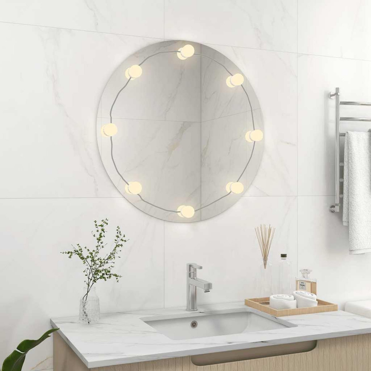 VIDAXL Miroir mural avec lampes LED Rond Verre