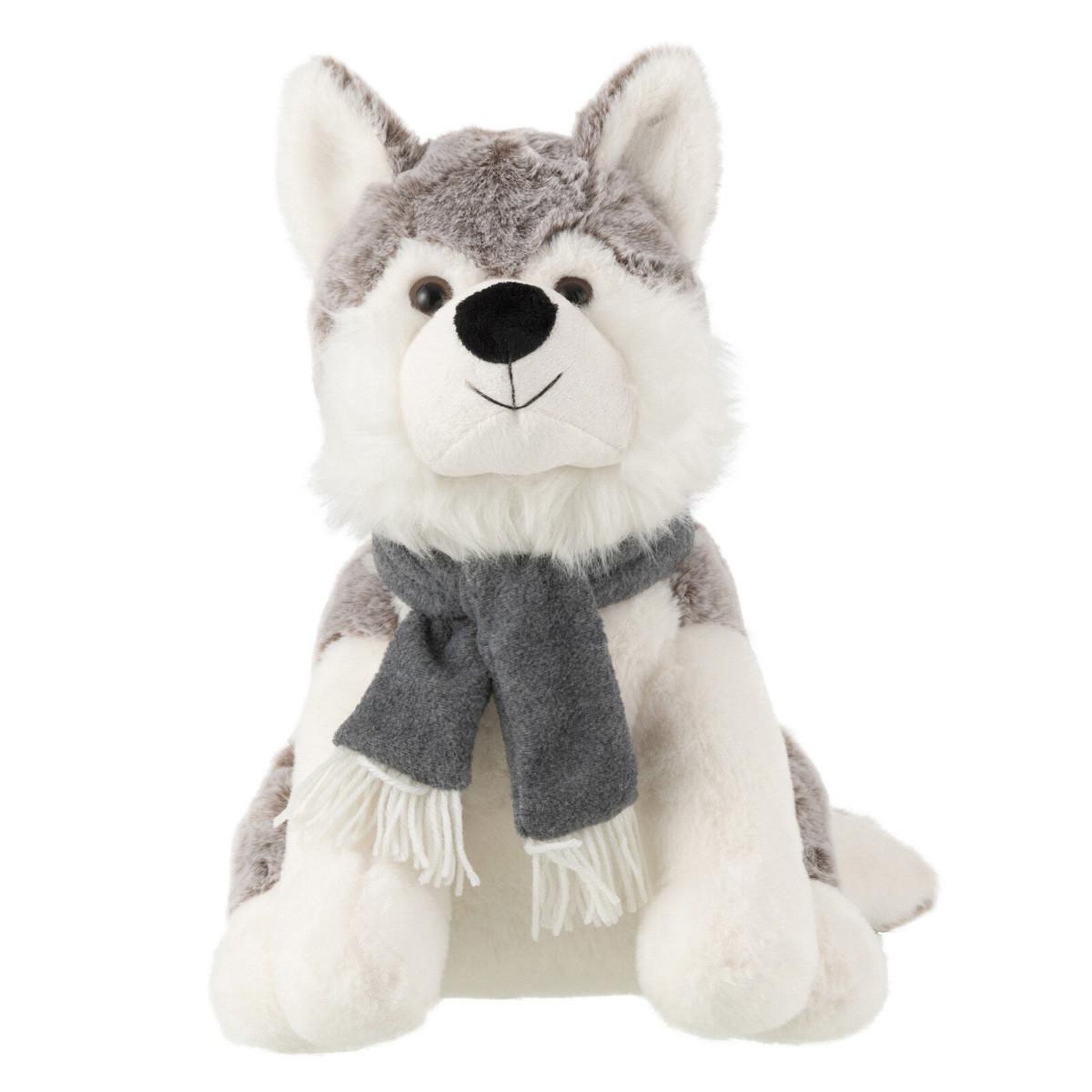 J-LINE Peluche husky  écharpe  40cm gris