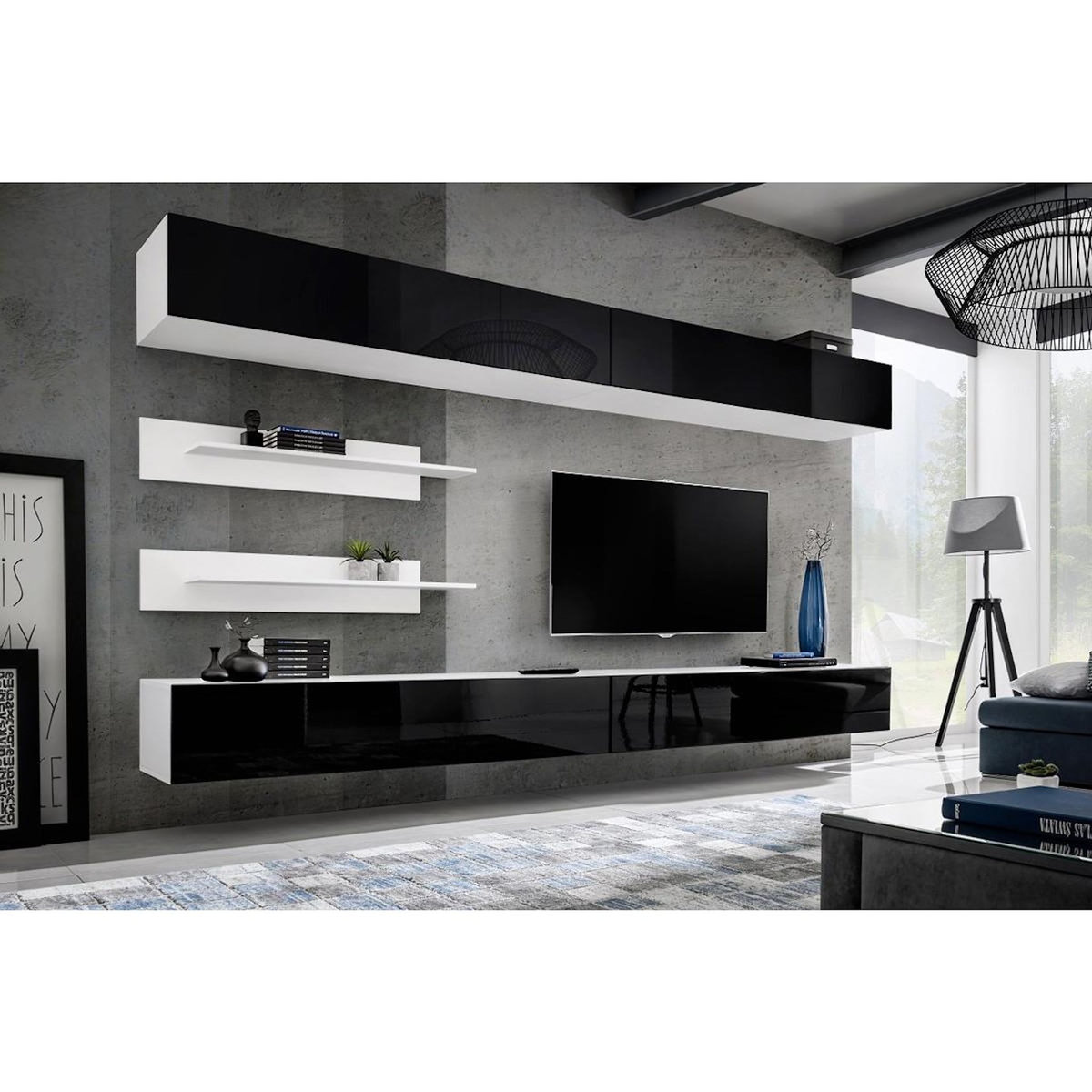 Paris Prix Ensemble Meuble TV Mural  Fly I1  320cm Noir & Blanc