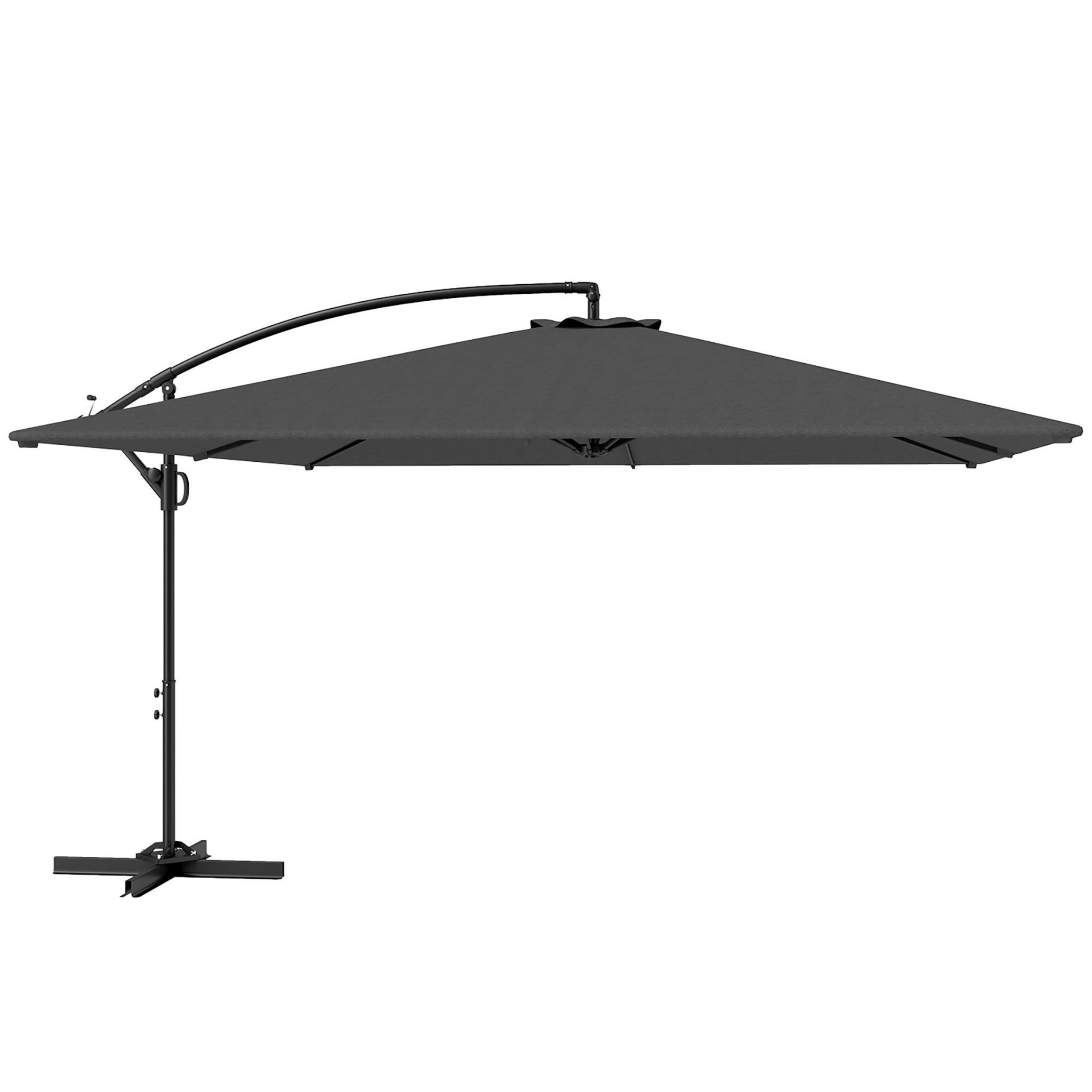 Voir la diapositive 1 : OUTSUNNY Parasol déporté rectangulaire grande taille dim. 3,55 x 3,9 m - inclinable, pivotant - manivelle, piètement en croix - gris