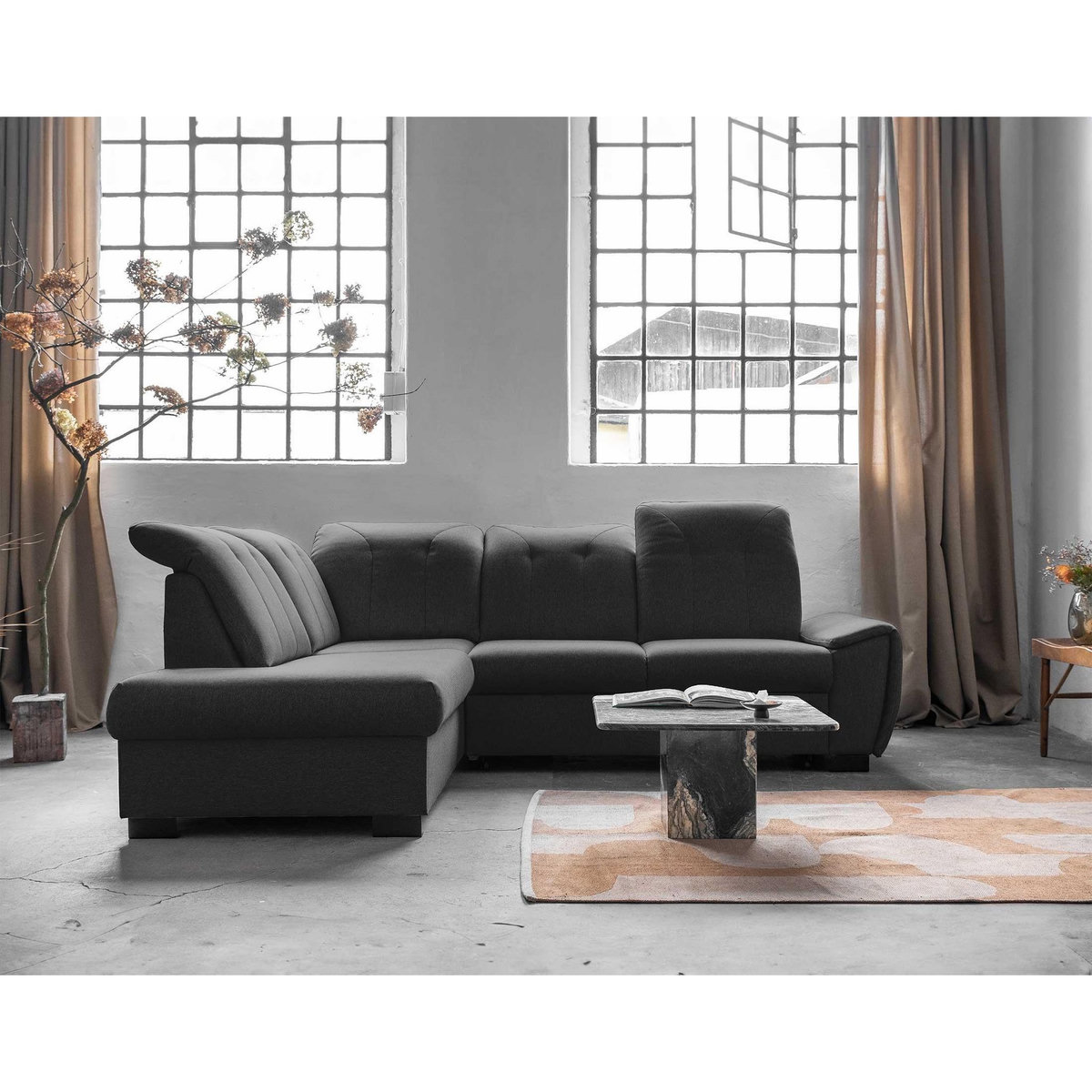 BEST MOBILIER Paul - canapé d'angle gauche - 5 places - convertible avec coffre et têtières - en tissu