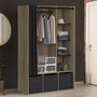Voir la diapositive 2 : ID MARKET Dressing penderie DIANE 105 x 45 x 167 cm hêtre avec étagères + boites de rangement + rideau noir