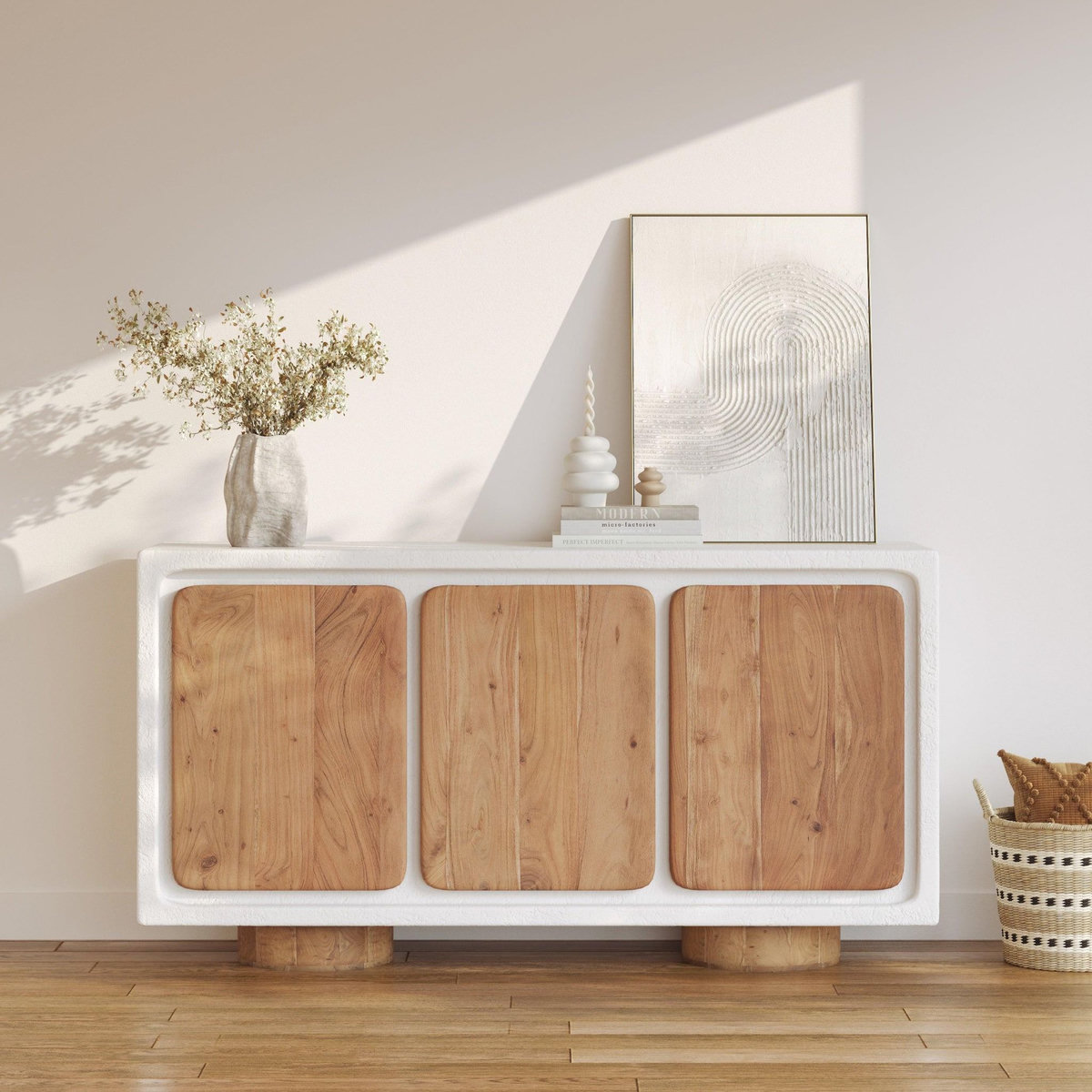 Rendez vous déco Buffet en béton blanc cassé et bois d'acacia-Eden