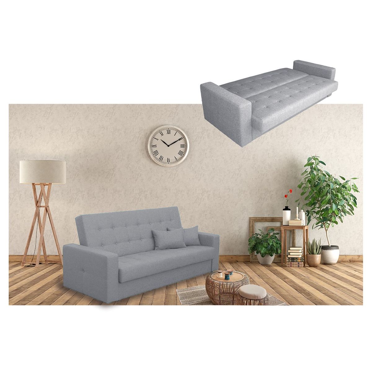 Canapé droit convertible 3 places tissu BAJIO