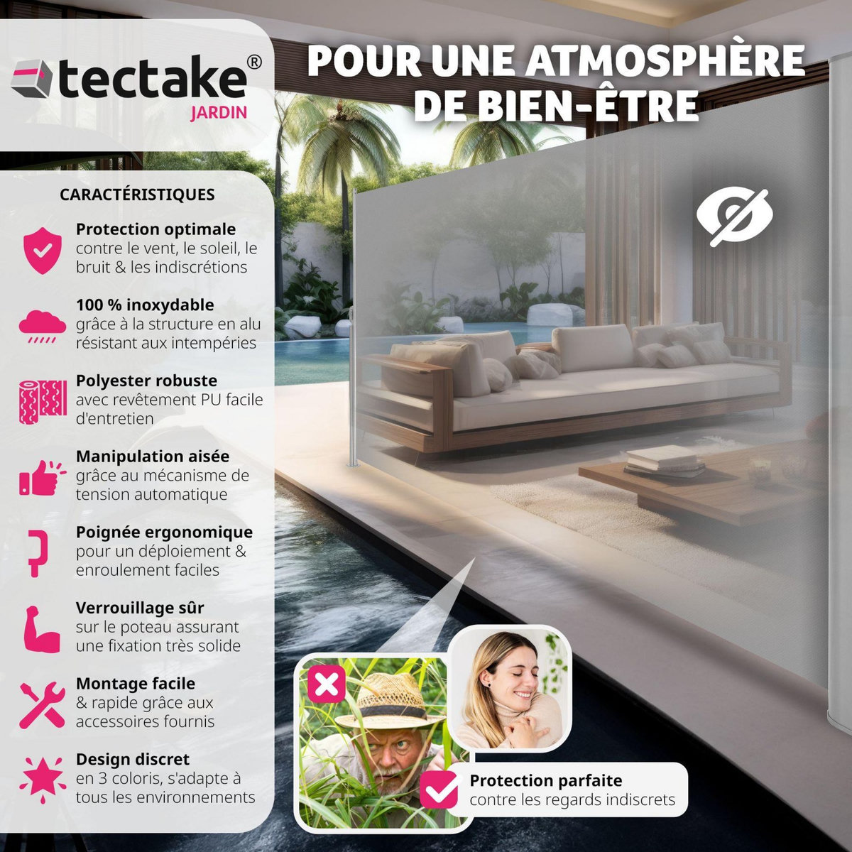 tectake Paravent rétractable et extensible avec enrouleur