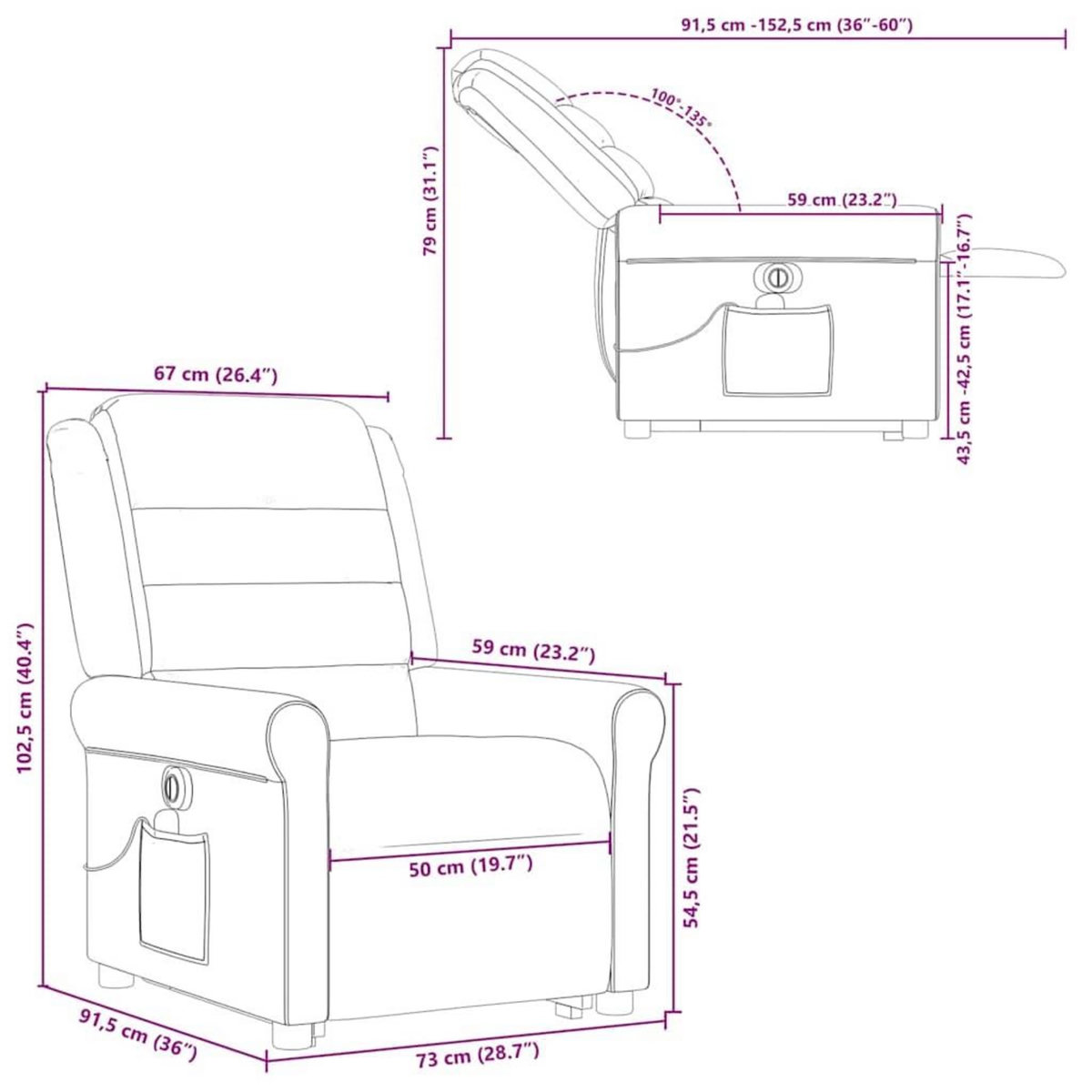 VIDAXL Fauteuil inclinable de massage electrique gris nuage tissu