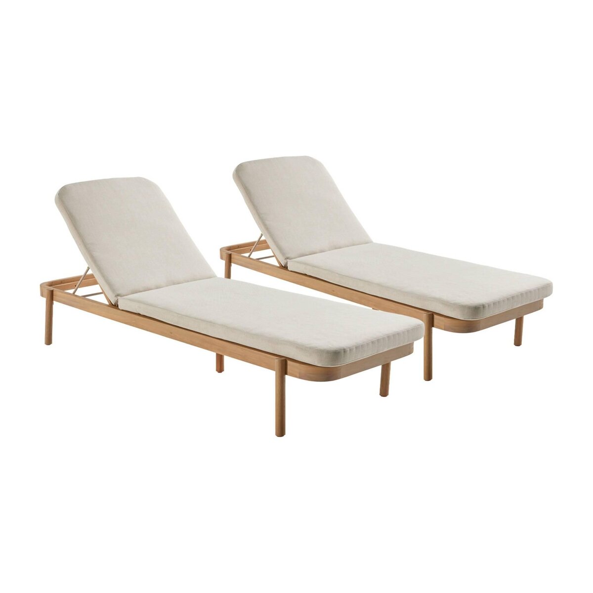 SWEEEK Lot de 2 bains de soleil PUNTA CANA en bois d'acacia. inclinable. déhoussable. coussin beige en polyester