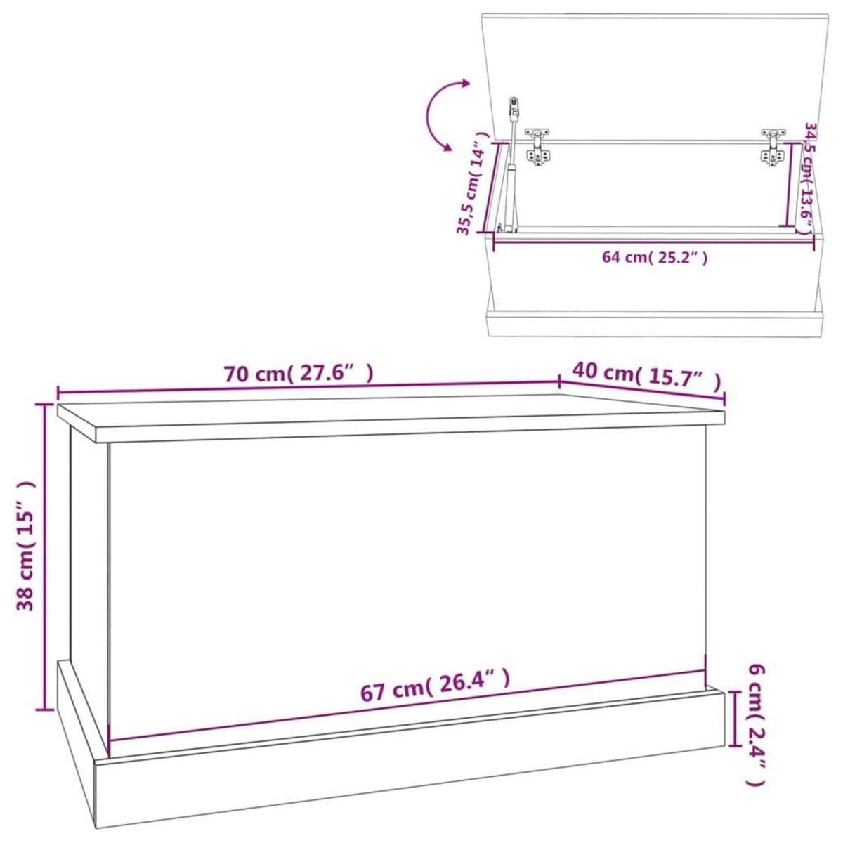 VIDAXL Boîte de rangement blanc 70x40x38 cm bois d'ingenierie
