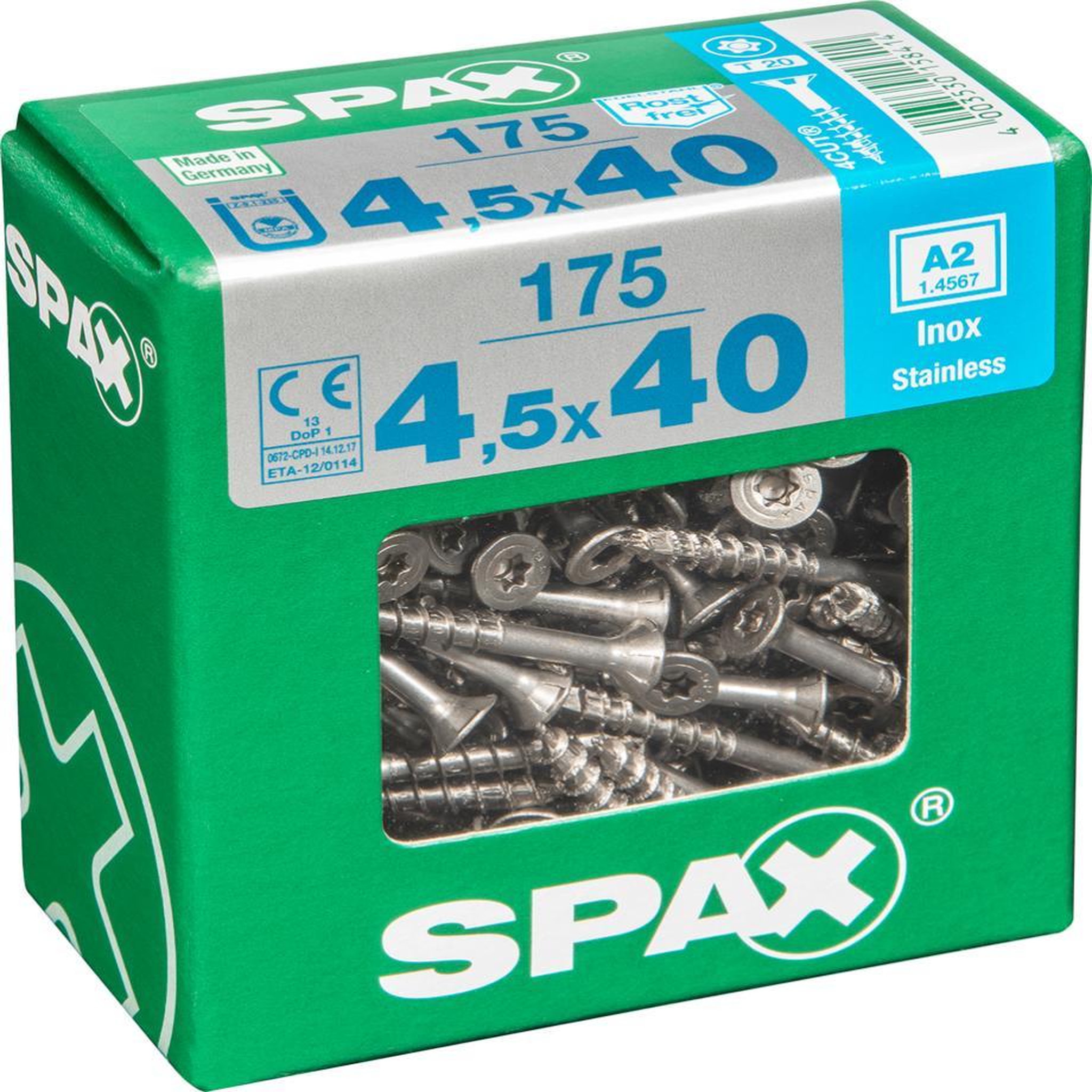 CENTRALE BRICO Lot de 175 vis inox tête fraisée torx SPAX, Diam.4.5 mm x L.40 mm